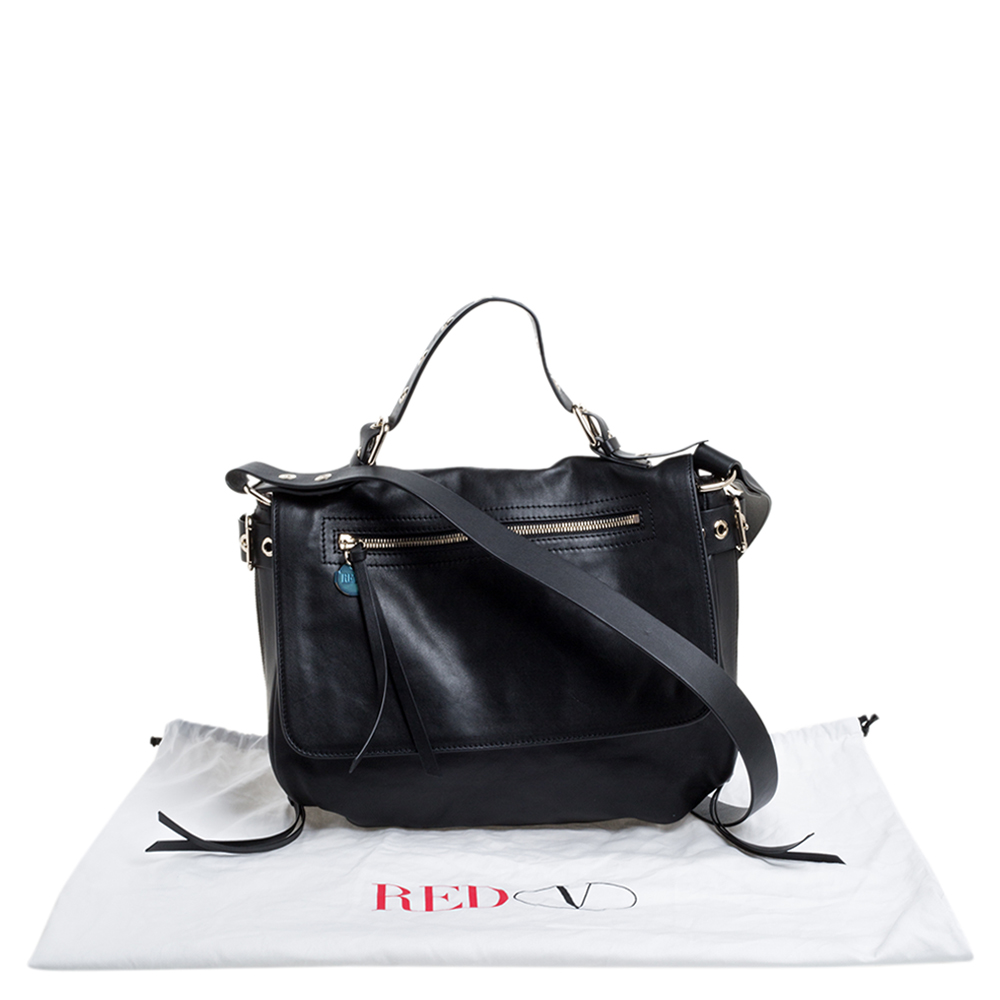 

RED Valentino Black Leather Foldover Top Handle Bag