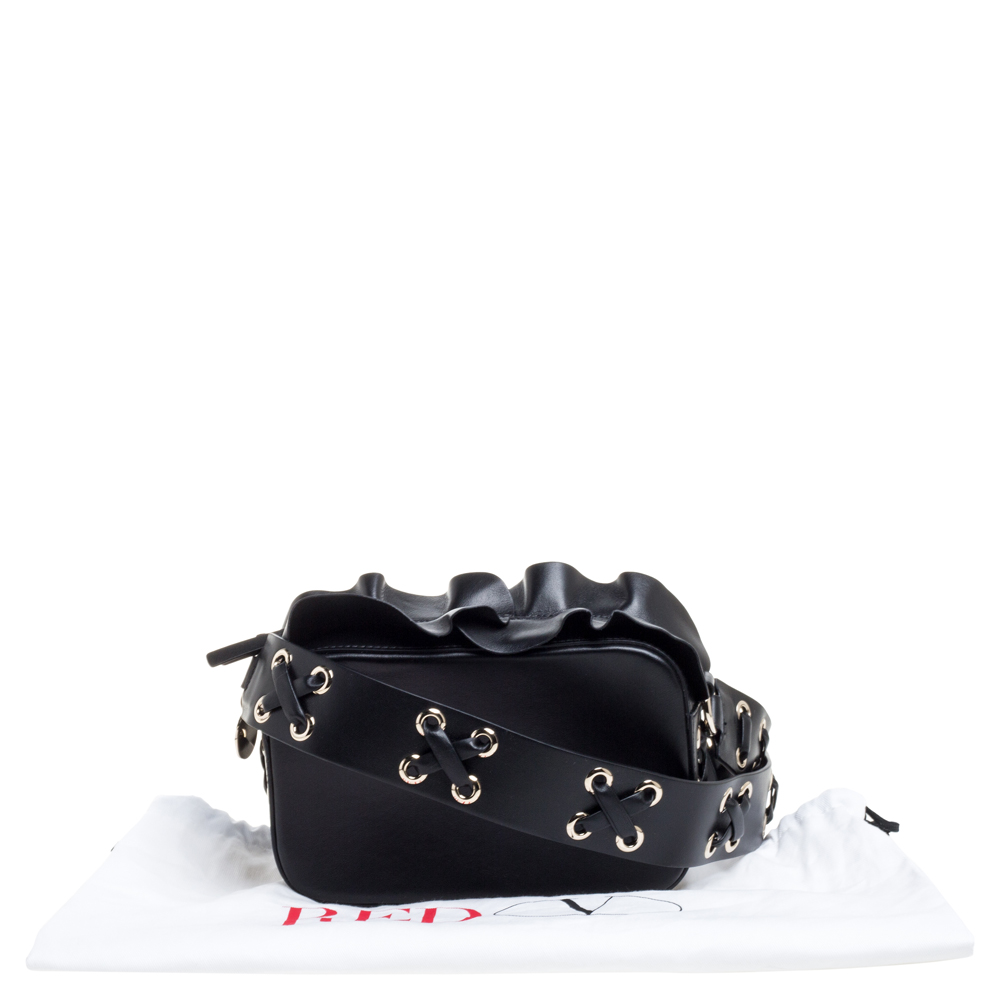 

RED Valentino Black Leather Rock Ruffles Crossbody Bag