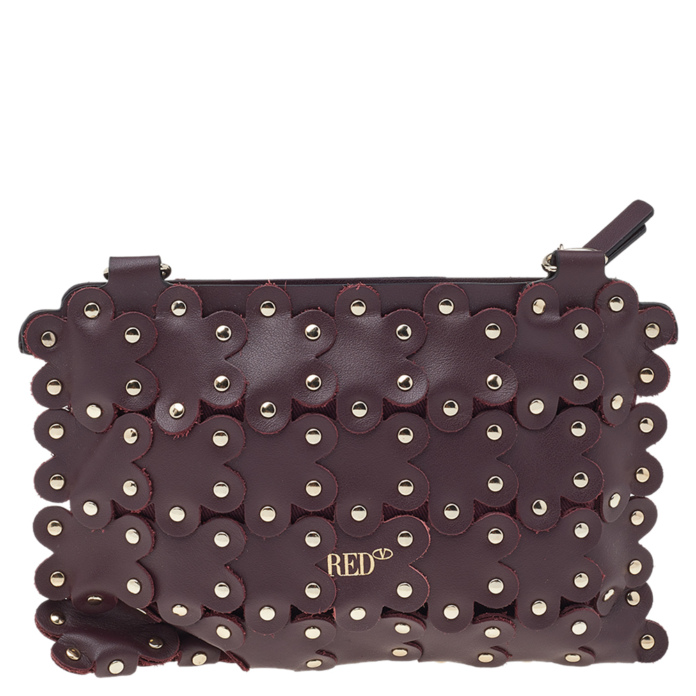 

Red Valentino Burgundy Leather Flower Puzzle Chain Pochette