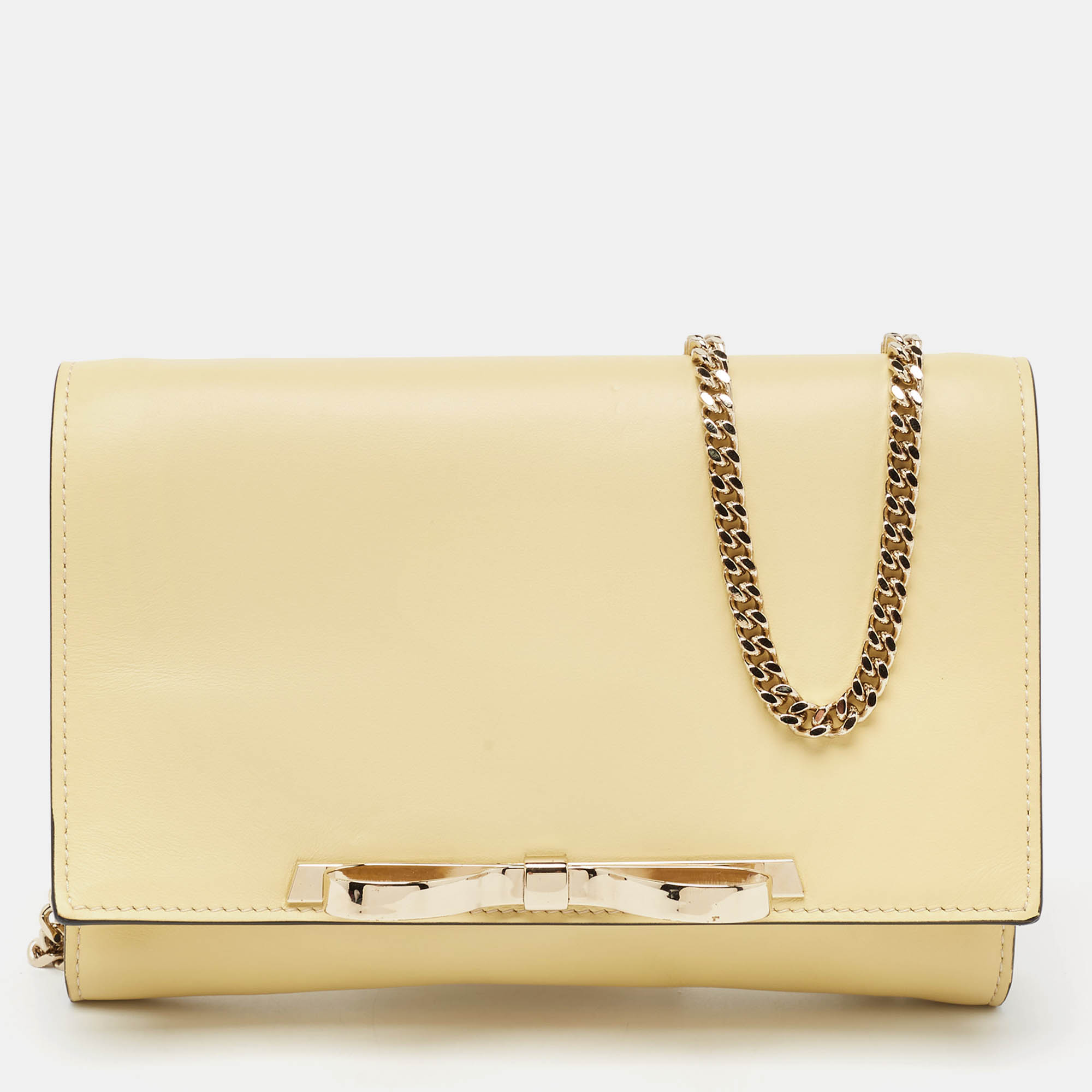 

RED Valentino Yellow Leather Bow Chain Clutch
