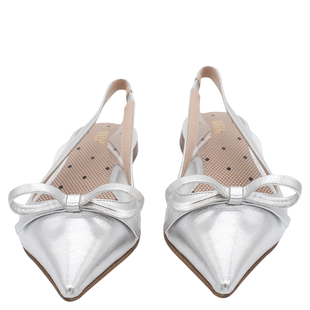 

RED Valentino Argento Leather Slingback Ballerina Flats Size, Silver