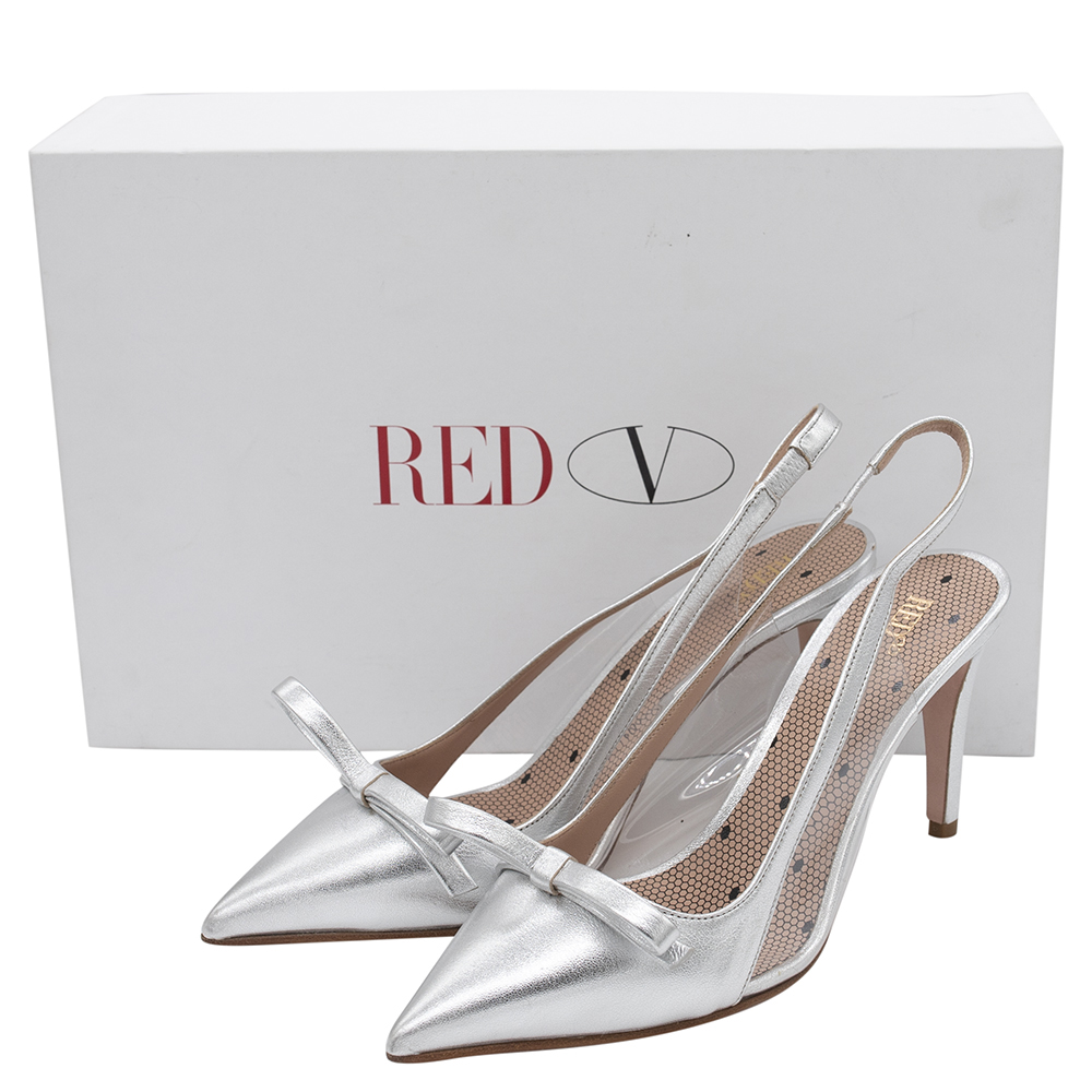 

RED Valentino Argento Leather Slingback Pointed Toe Sandals Size, Silver