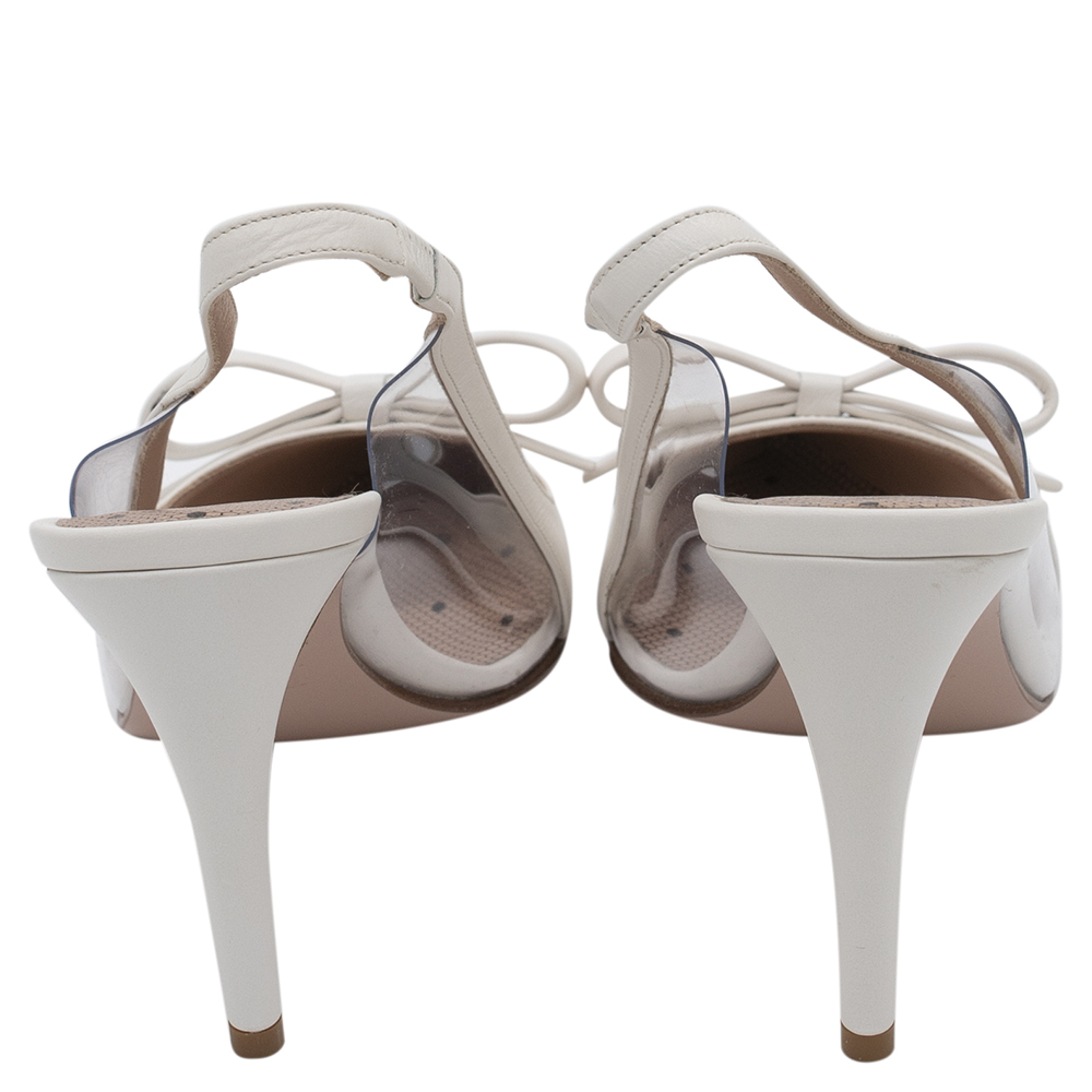 

RED Valentino Ivory Leather Slingback Pointed Toe Sandals Size, White