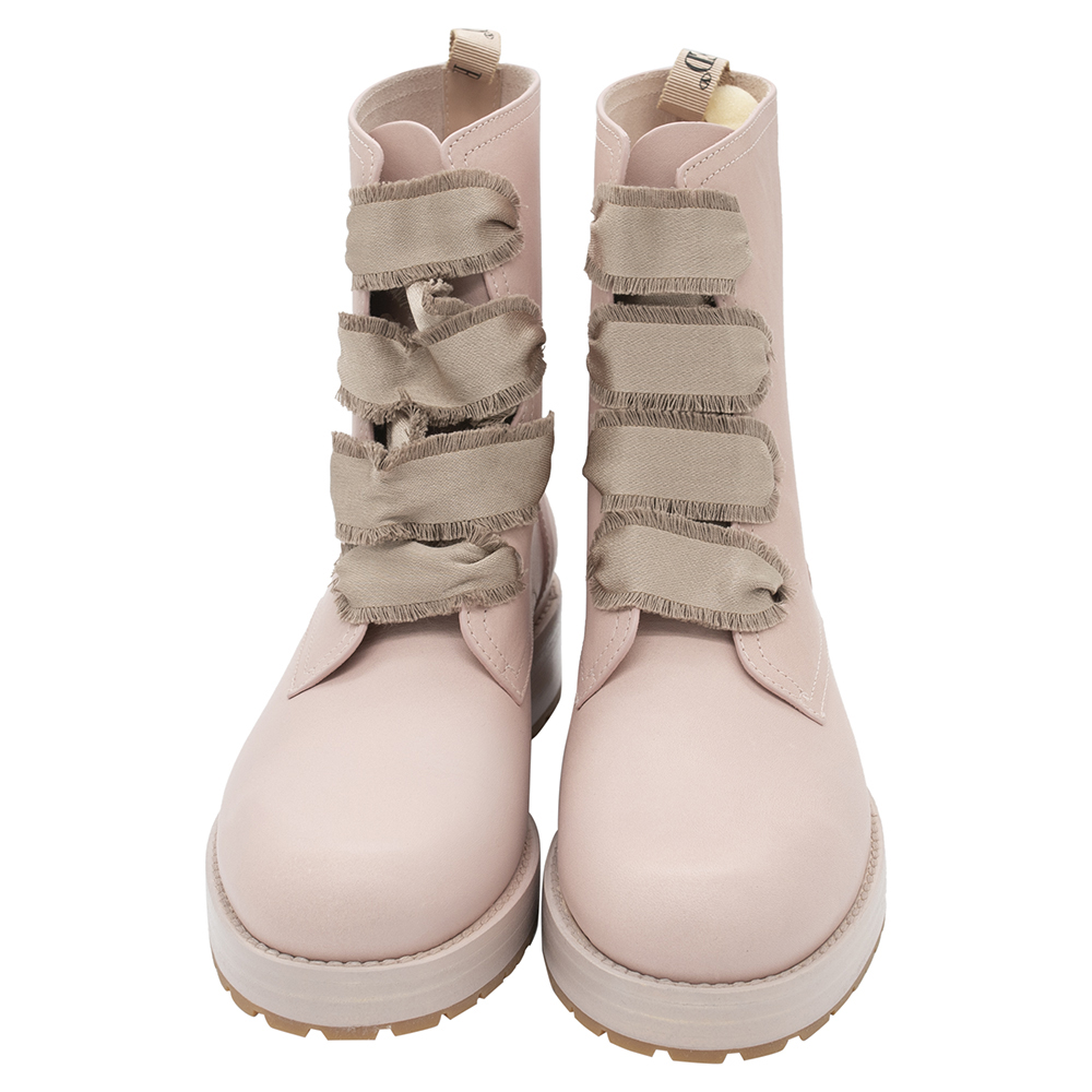 

RED Valentino Nude Leather Comballet Combat Boot Size, Beige