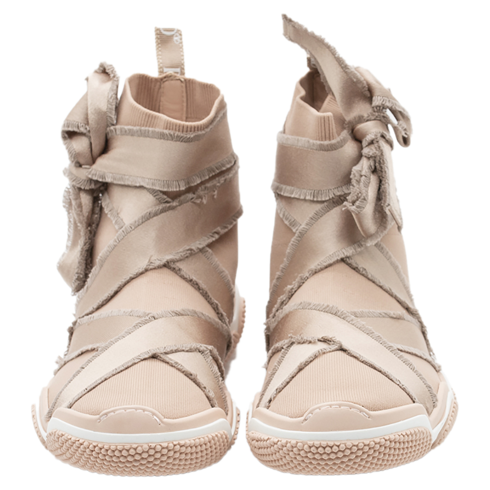 

RED Valentino Nude Stretch Fabric Glam Run Ultra Ballet High-Top Sneakers Size, Beige