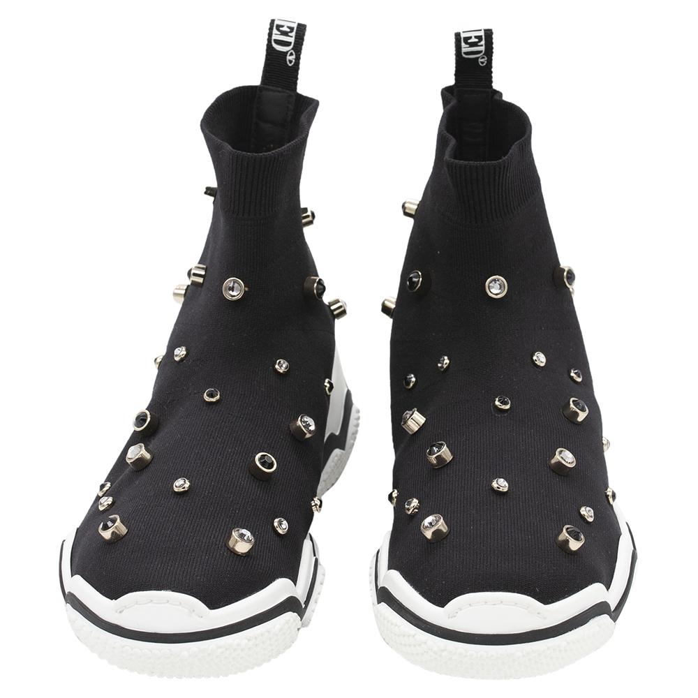 

RED Valentino Black Stretch Fabric Glam Run High-Top Sneakers Size