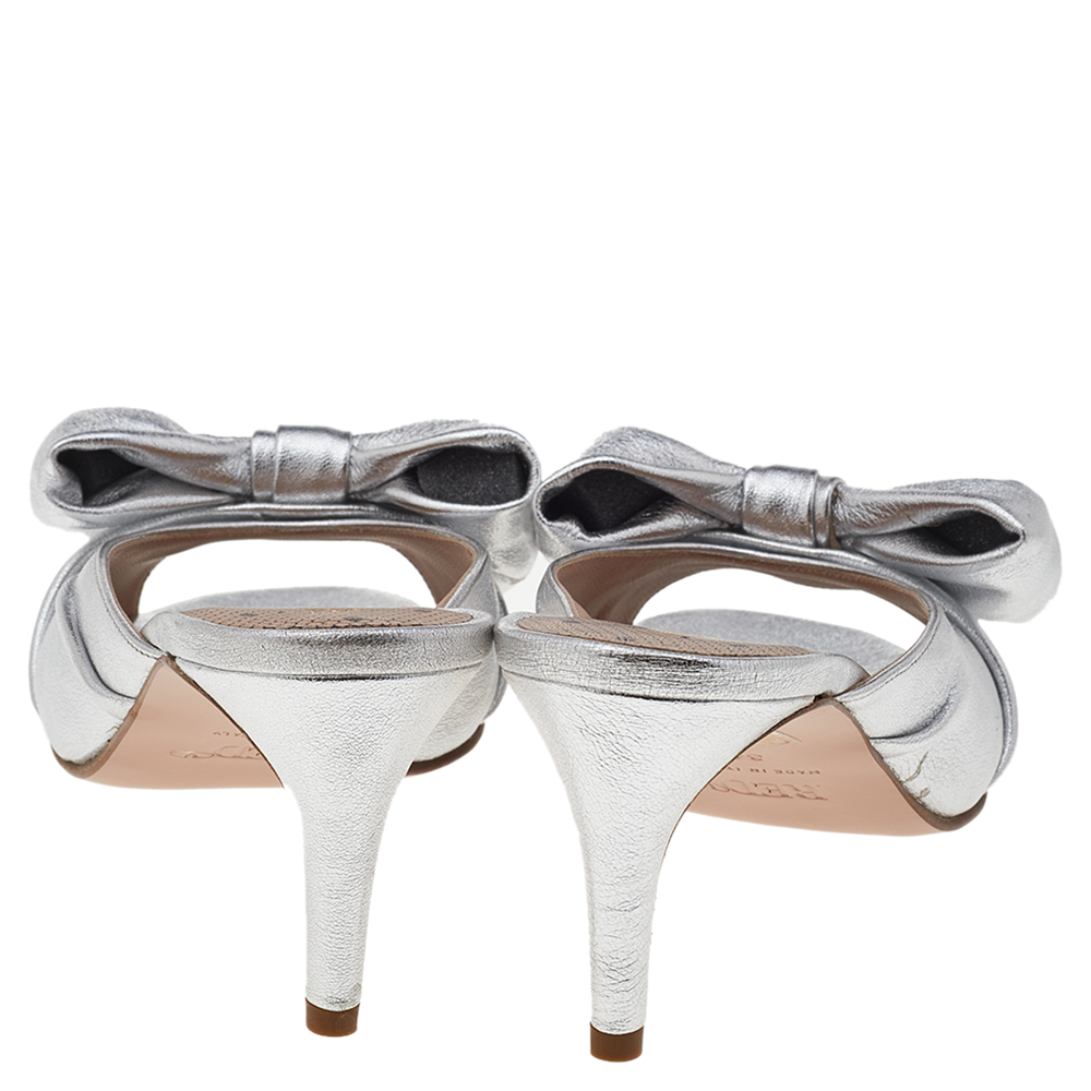 

RED Valentino Silver Leather Bow Slide Sandals Size EU