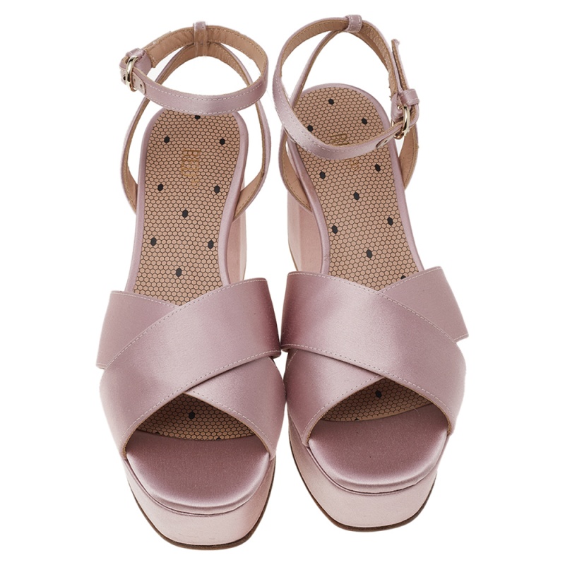 

RED Valentino Blush Pink Satin Platform Ankle Strap Sandals Size