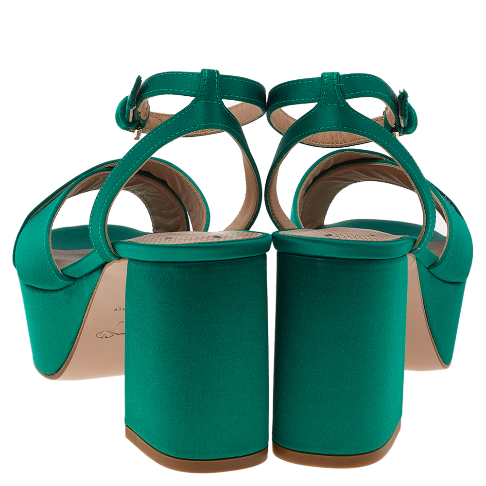 

RED Valentino Green Satin Platform Ankle Strap Sandals Size EU