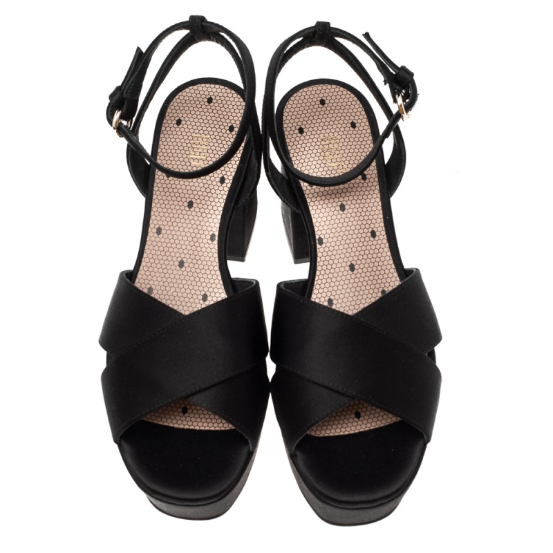 

Red Valentino Black Satin Platform Ankle Strap Sandals Size EU