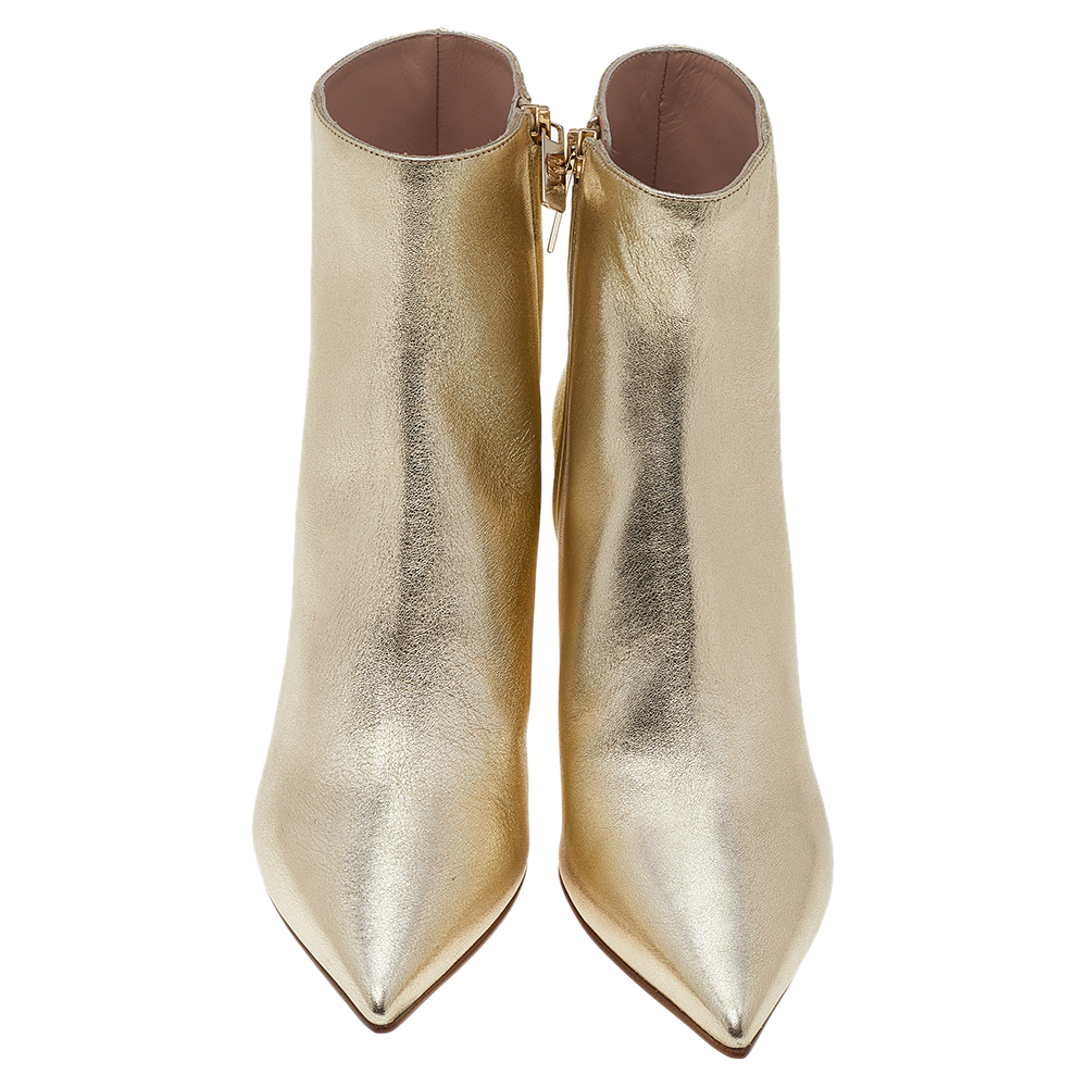 

Red Valentino Metallic Gold Leather Canarino Bootown Booties Size EU