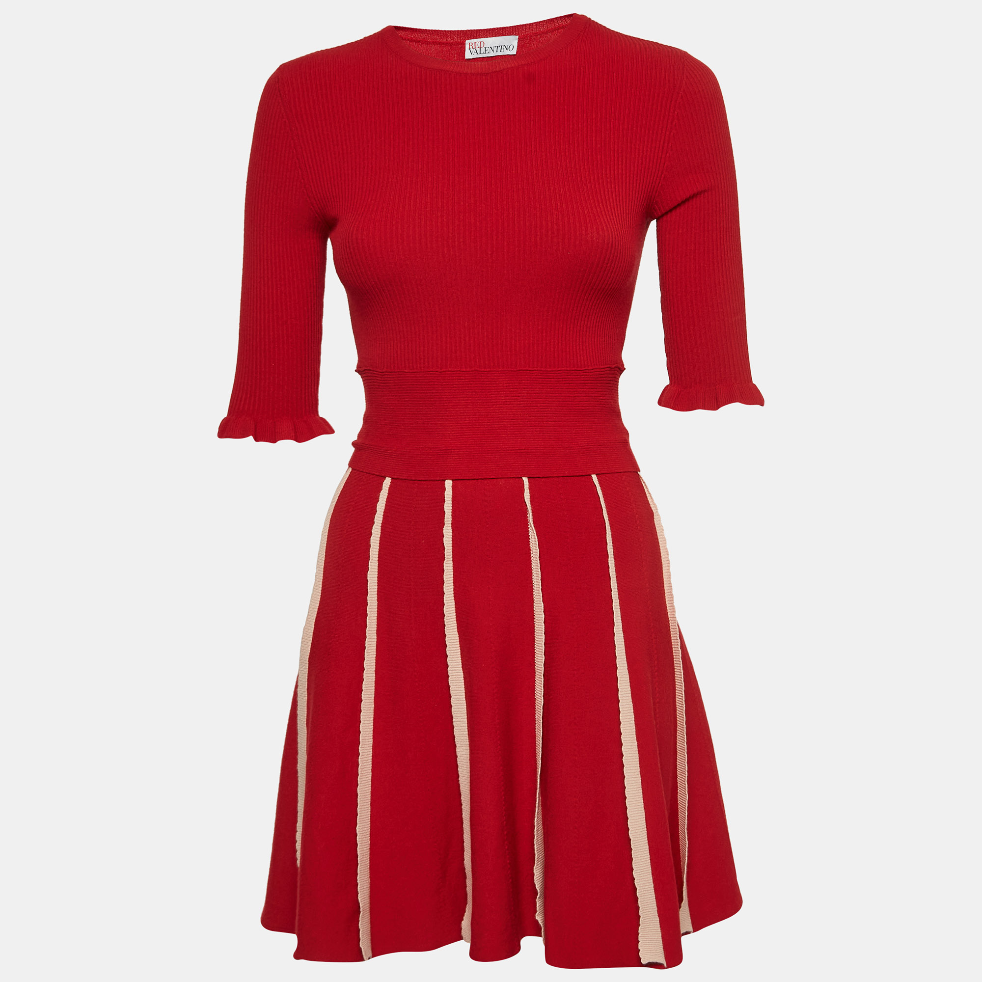 

RED Valentino Red Rib Knit Waist Tie Up Mini Dress XS