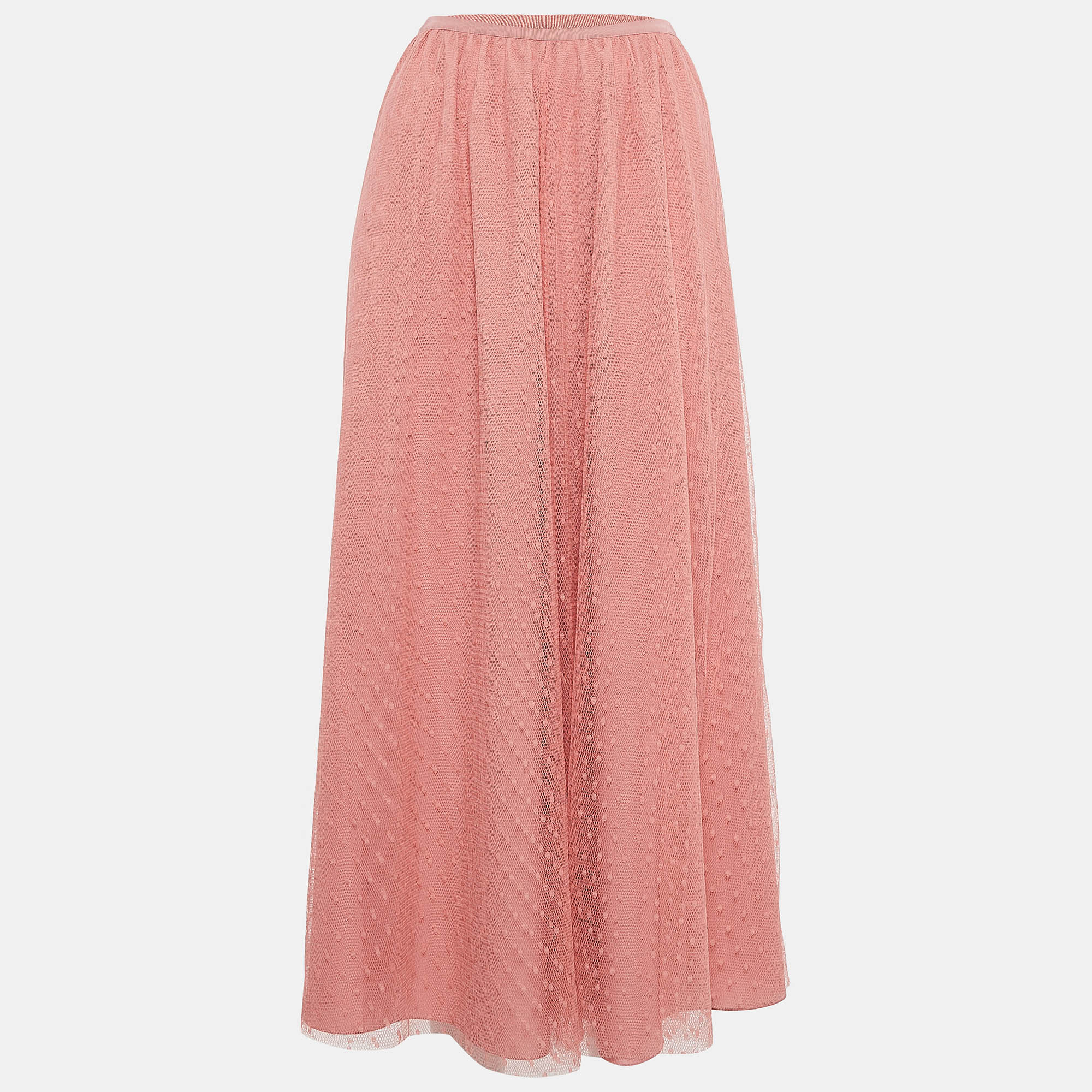 

RED Valentino Pink Dot Pattern Tulle Midi Skirt S