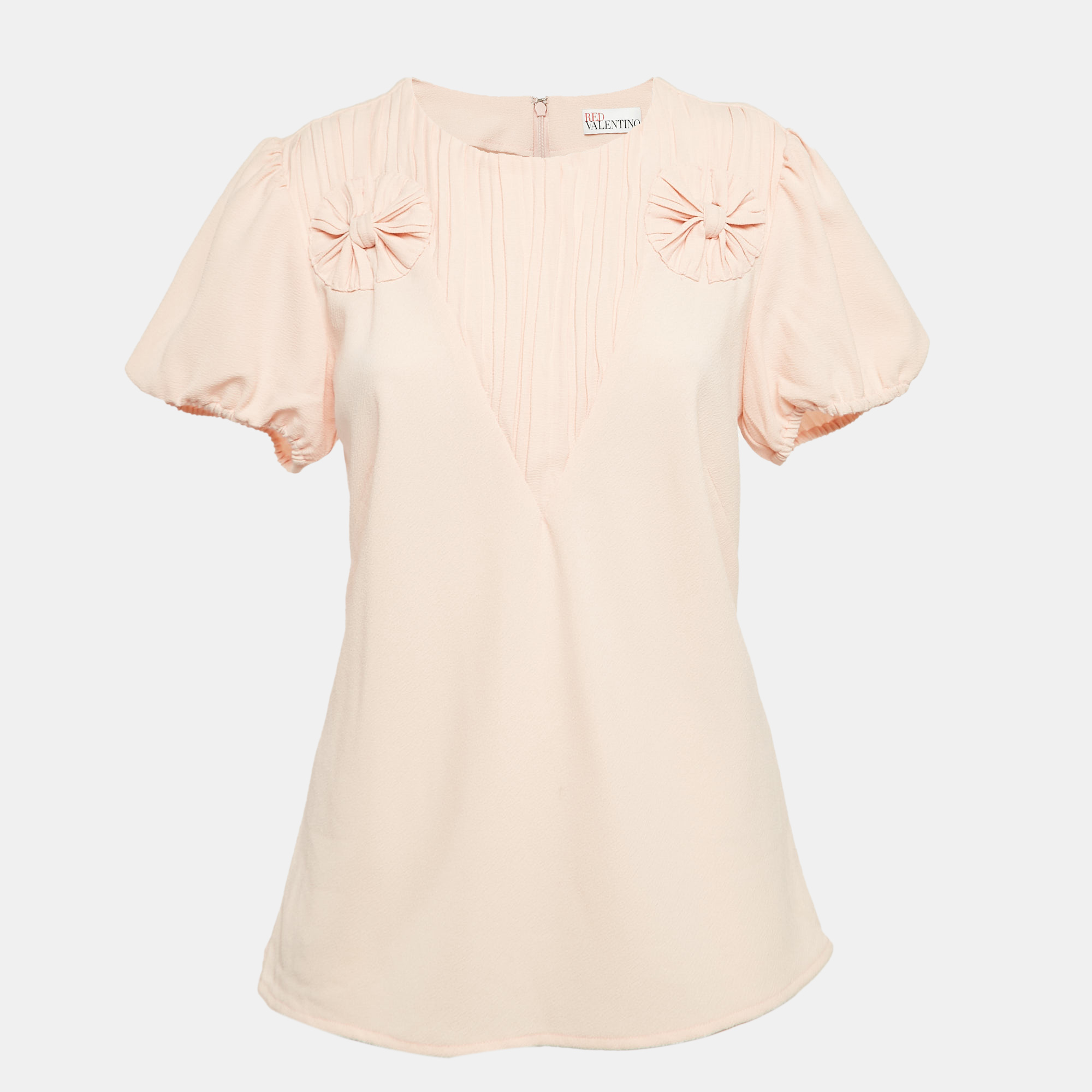 

RED Valentino Peachy Orange Textured Crepe Puff Sleeve Top XXL