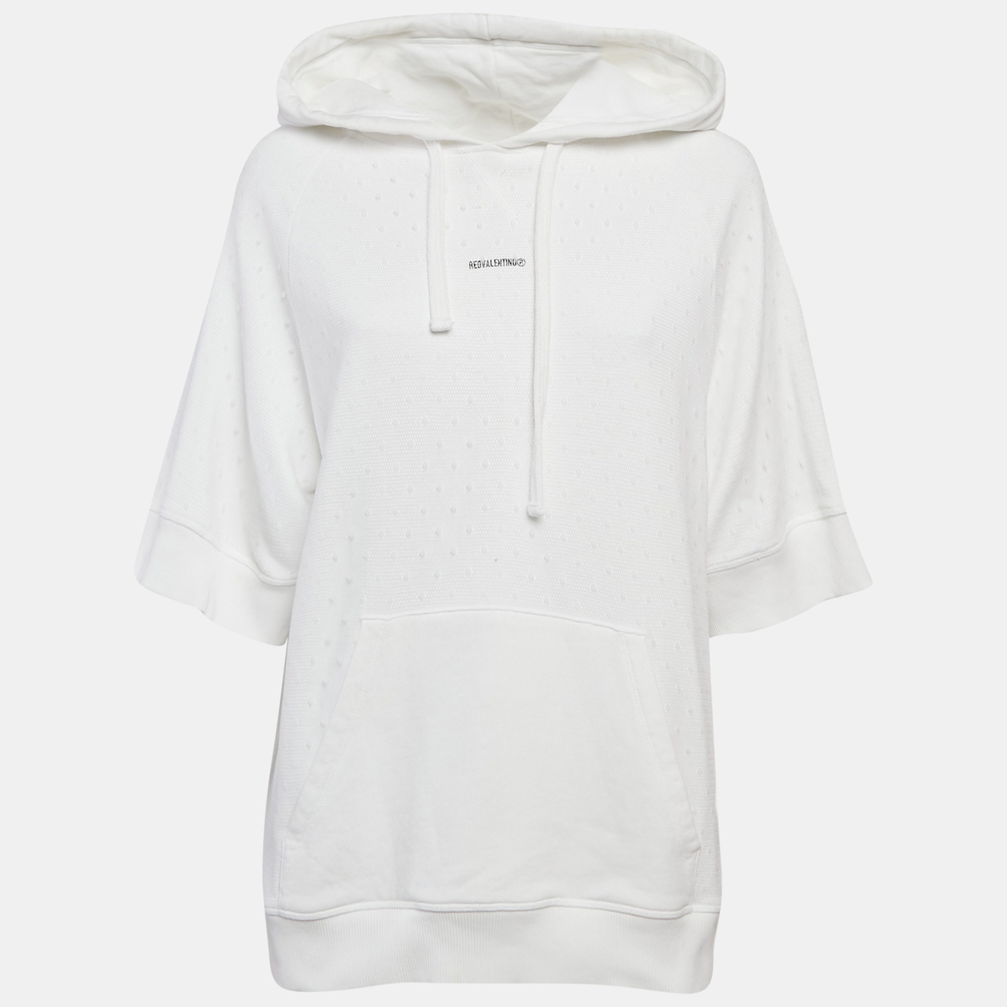 

RED Valentino White Tulle and Cotton Knit Half Sleeve Hoodie XS