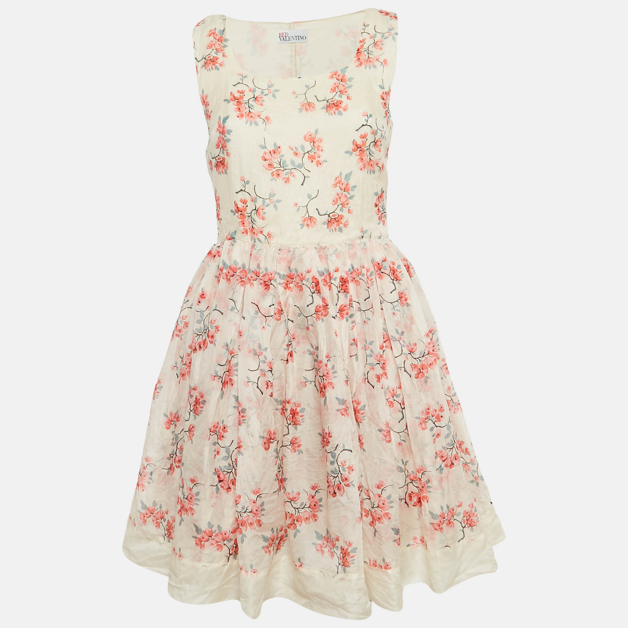 

RED Valentino Cream Daisy Silk Mini Dress XS