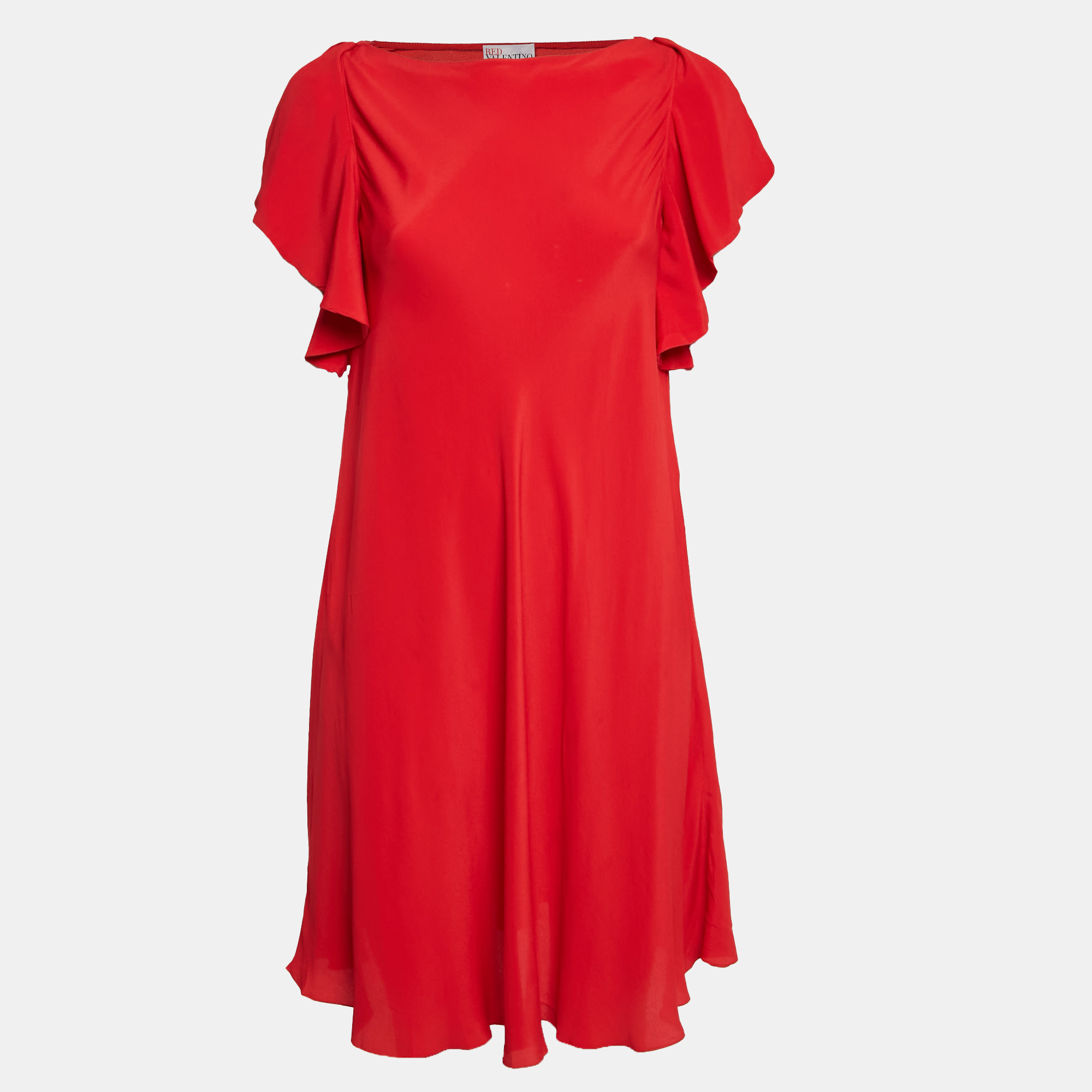 

RED Valentino Red Crepe Ruffled Sleeve Mini Dress S