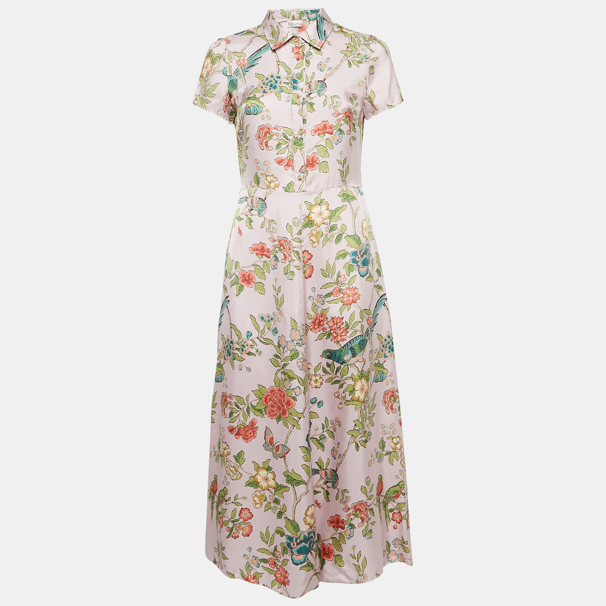 

RED Valentino Pink Floral Silk Buttoned Midi Dress L