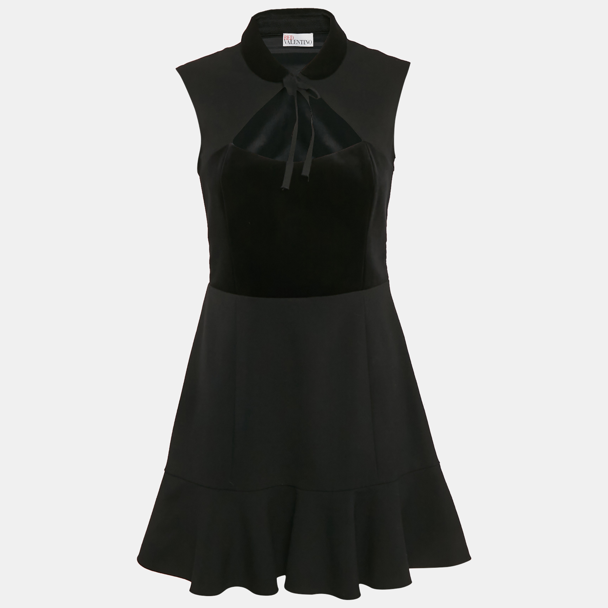 

RED Valentino Black Wool Blend and Velvet Sleeveless Mini Dress L