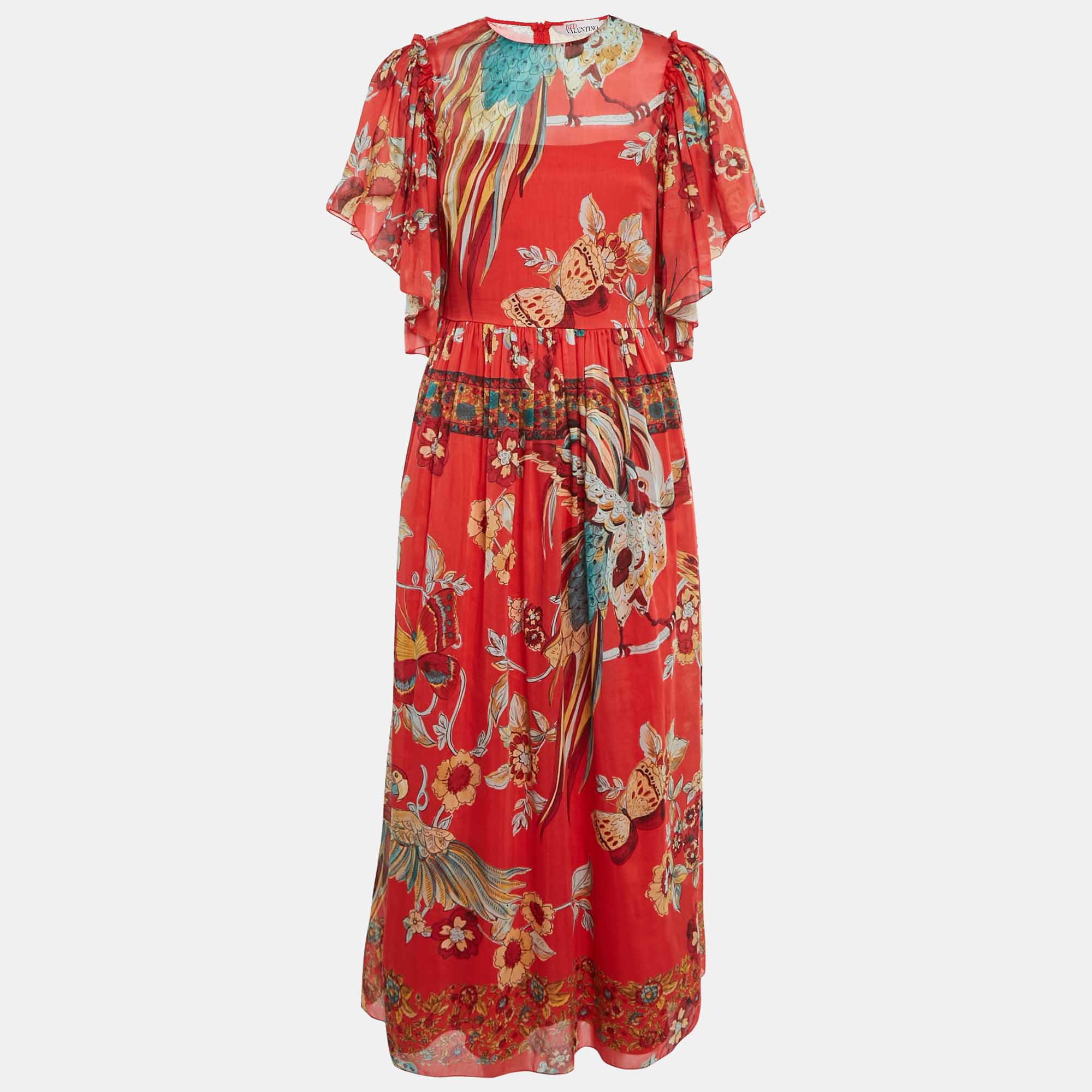 

RED Valentino Red Floral Print Cotton Blend Long Dress S