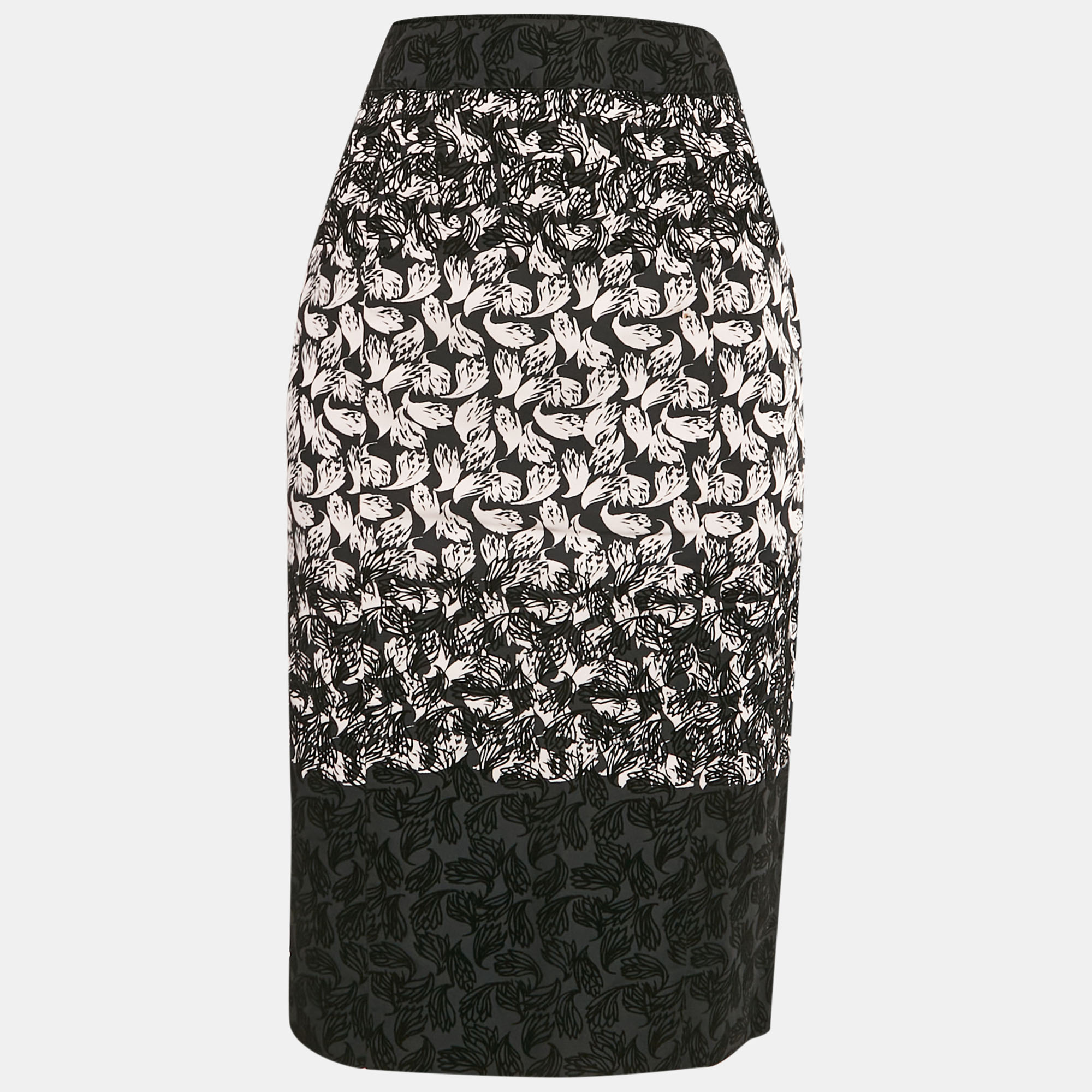 

RED Valentino Black/Pink Printed Synthetic Midi Skirt M