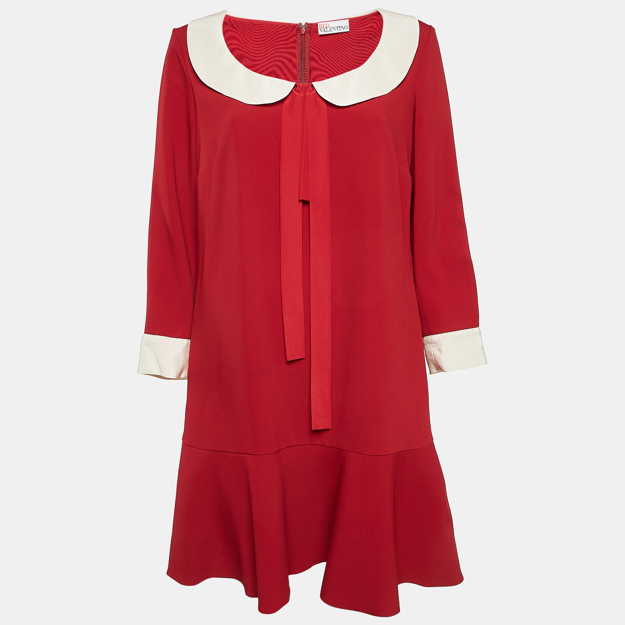 

RED Valentino Red Crepe Flounce Mini Dress M