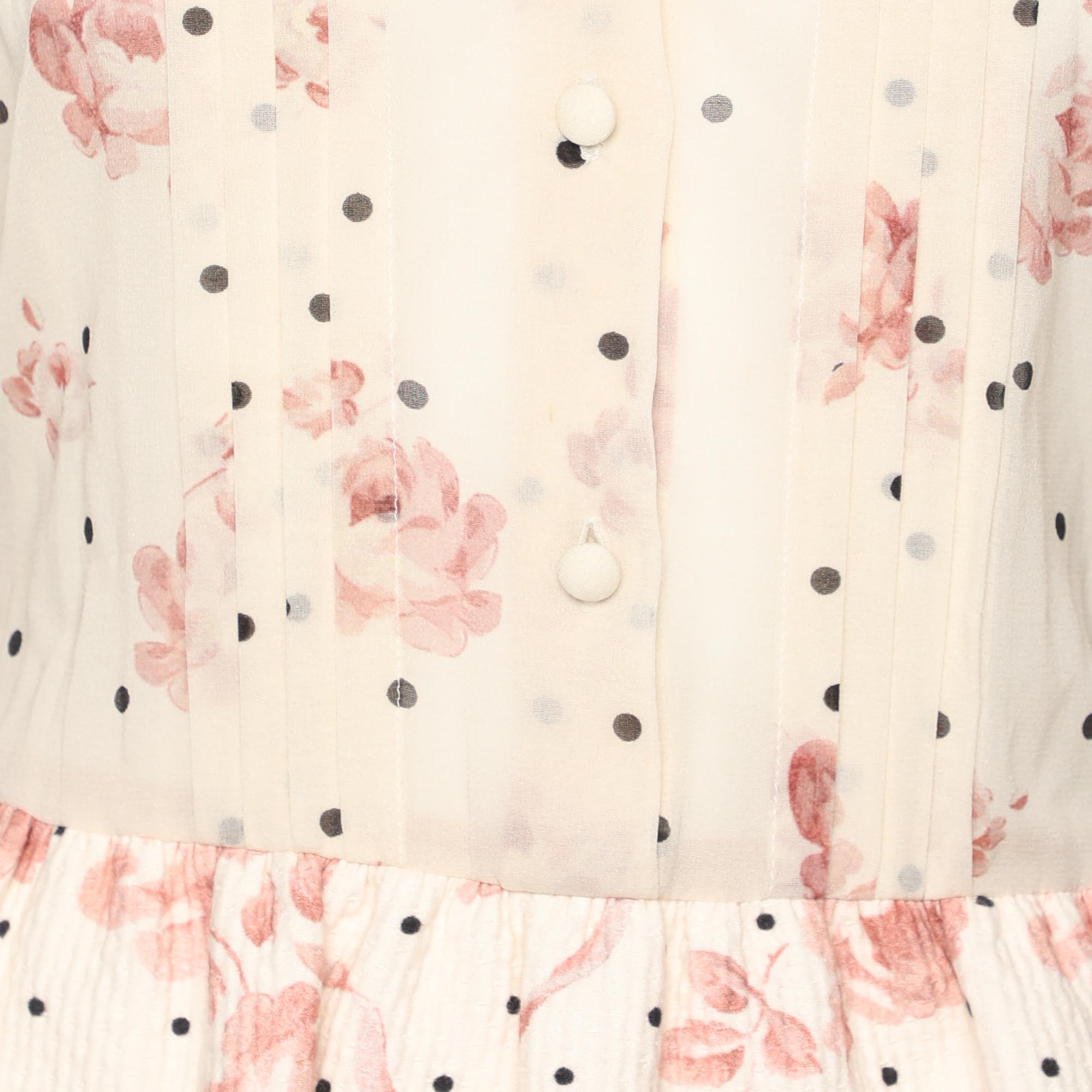 RED Valentino Multicolor Chiffon and Cotton Long Sleeve Midi Dress M 