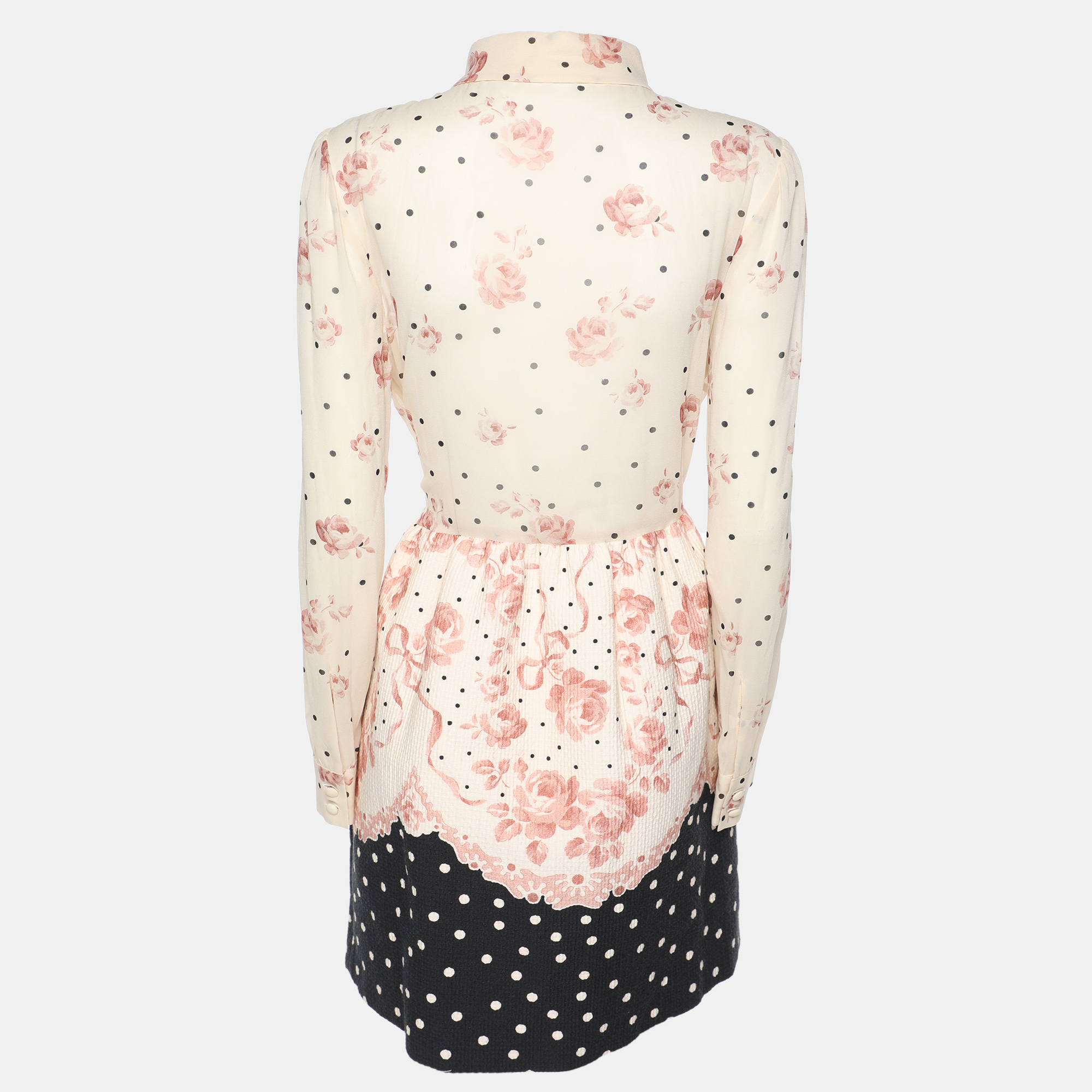 RED Valentino Multicolor Chiffon and Cotton Long Sleeve Midi Dress M 