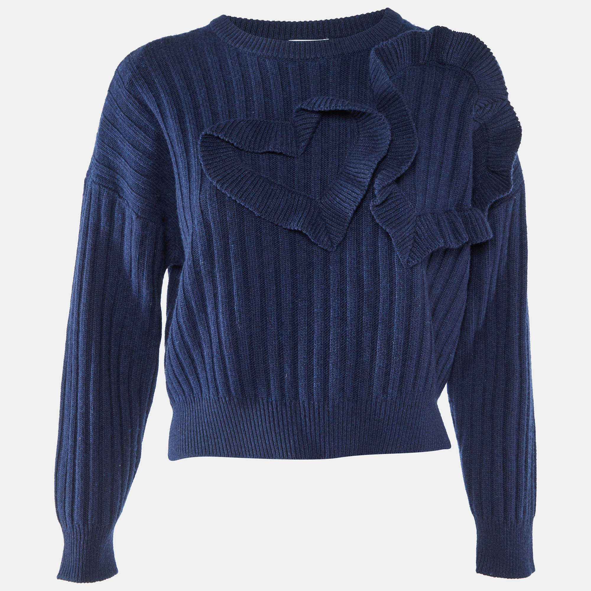 

Red Valentino Blue Wool and Viscose Ruffle Heart Trim Sweater XXS