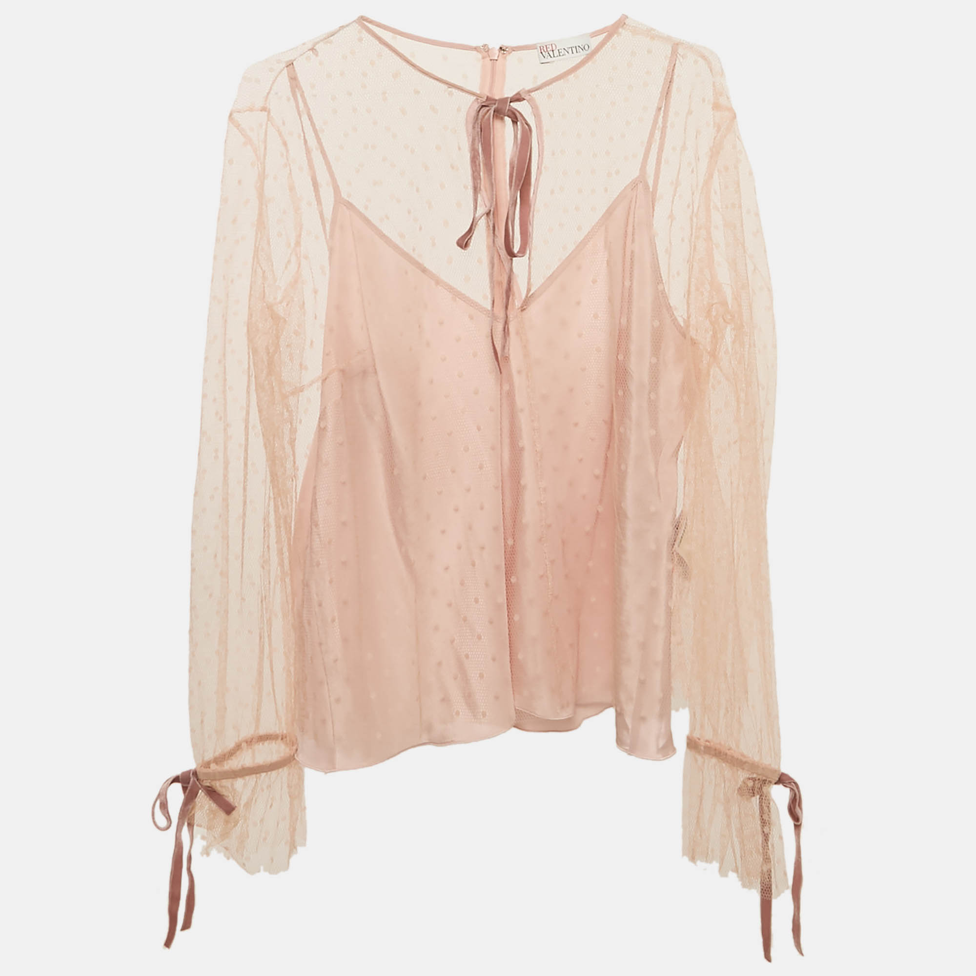 

RED Valentino Pink Tulle Tie-Up Detail Blouse XL