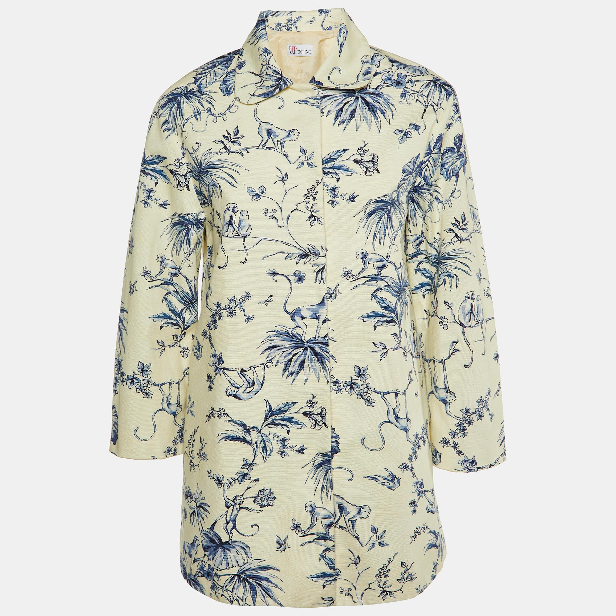 

RED Valentino Off- White Printed Cotton Mid-Length Coat S