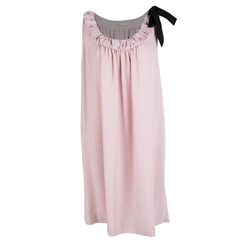 Pre Owned Red Valentino Tea Rose Pink Contrast Bow Detail Sleeveless Dress L