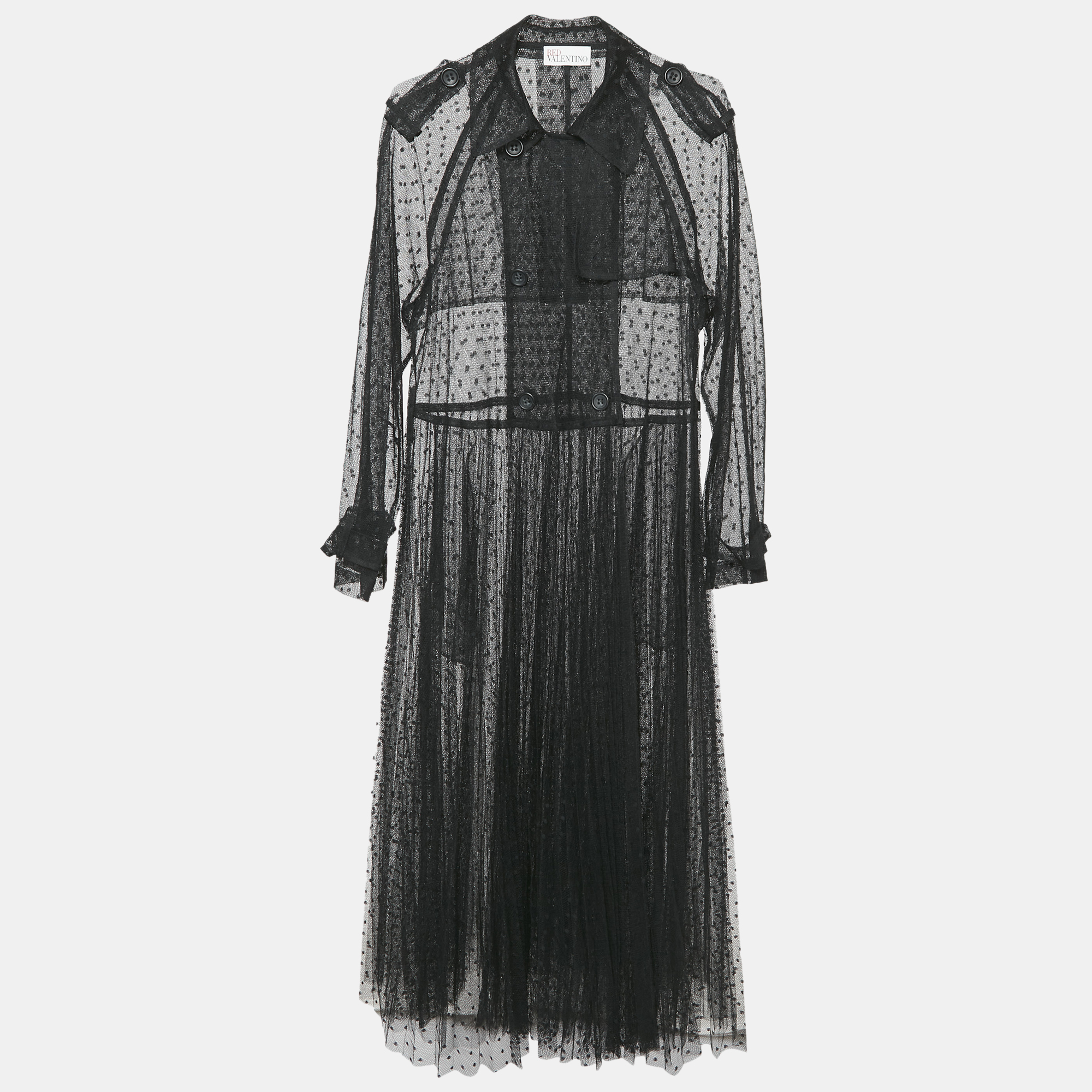 

RED Valentino Black Tulle Double Breasted Sheer Coat M