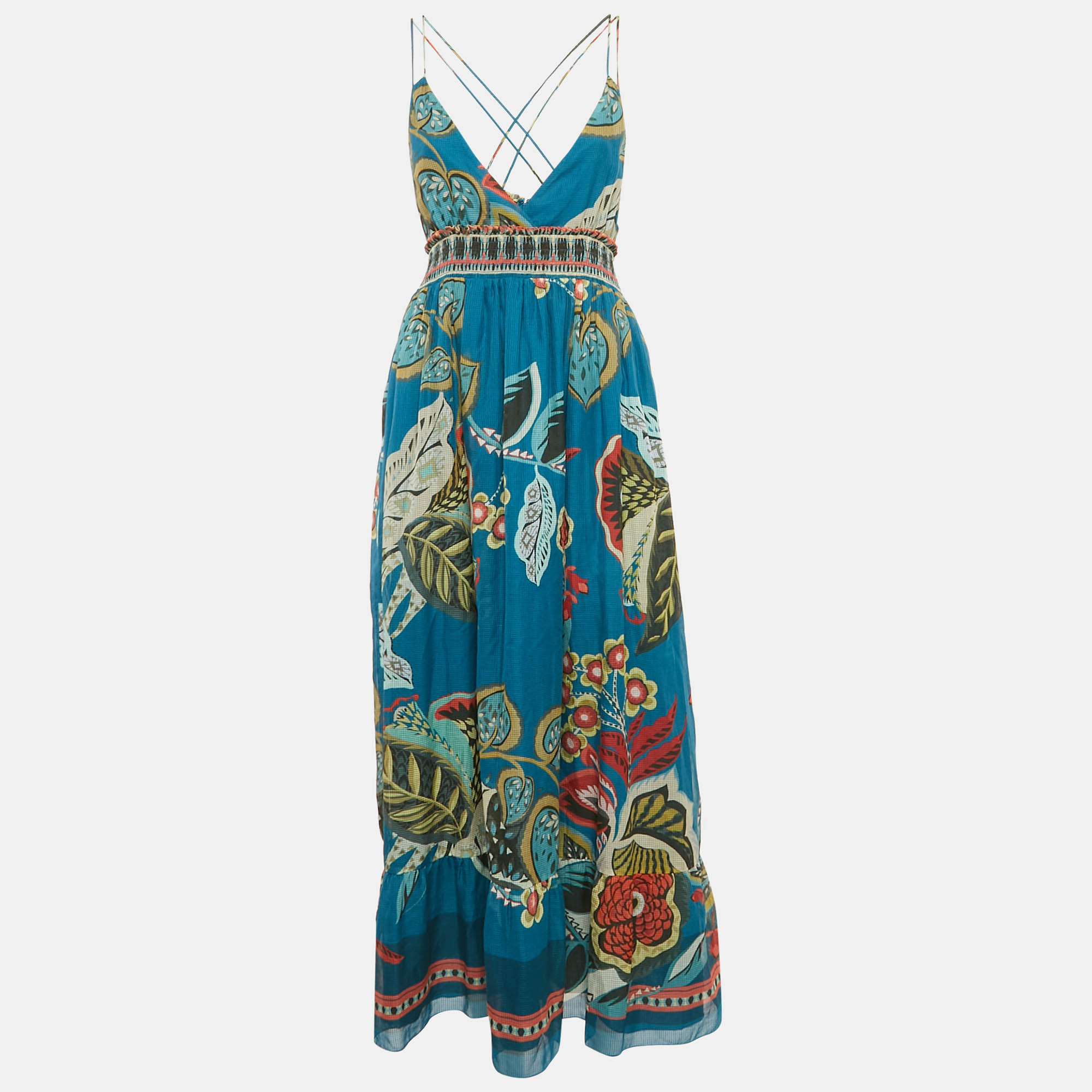 

RED Valentino Blue Printed Cotton Blend Midi Dress M