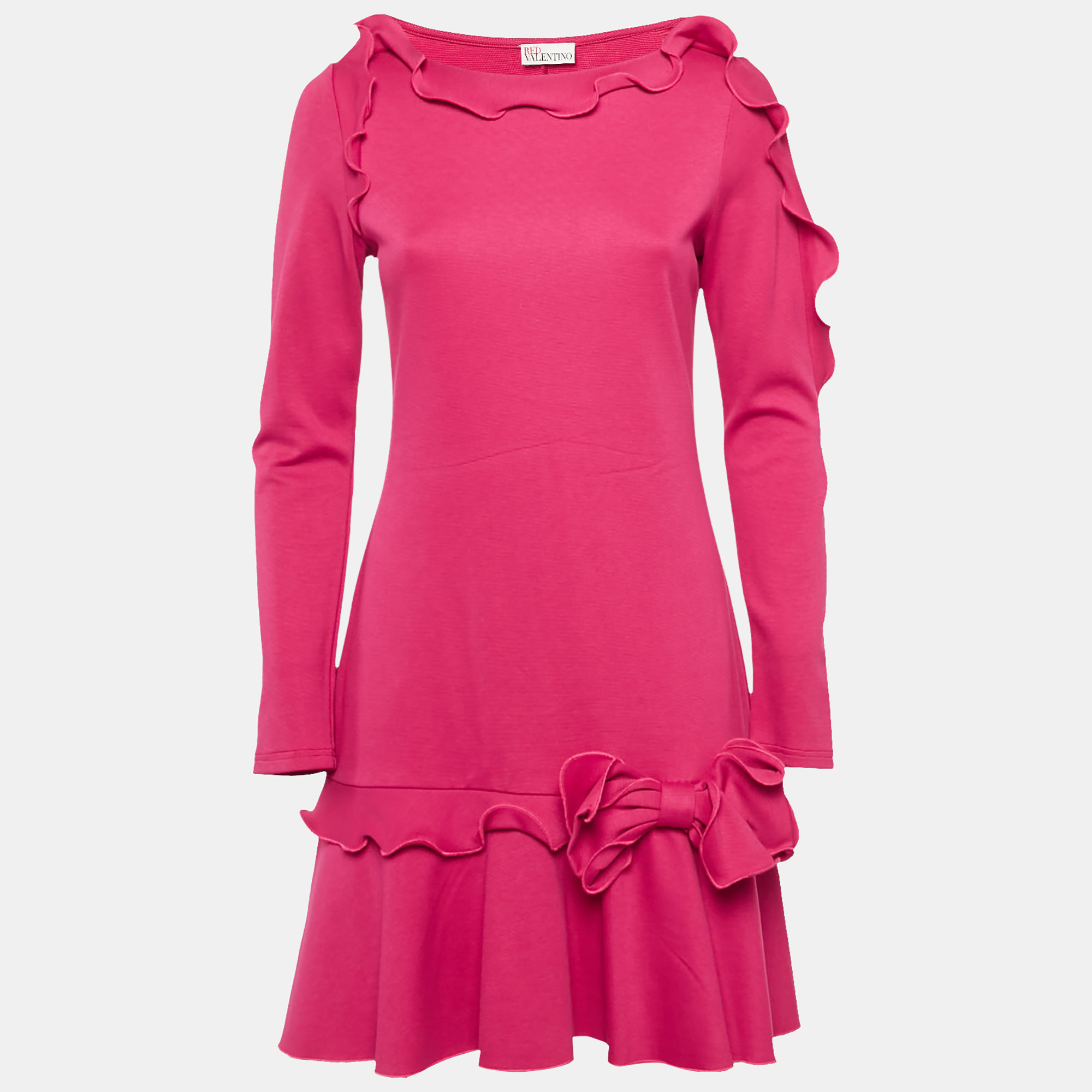 

RED Valentino Pink Jersey Bow Detail Flounce Dress L