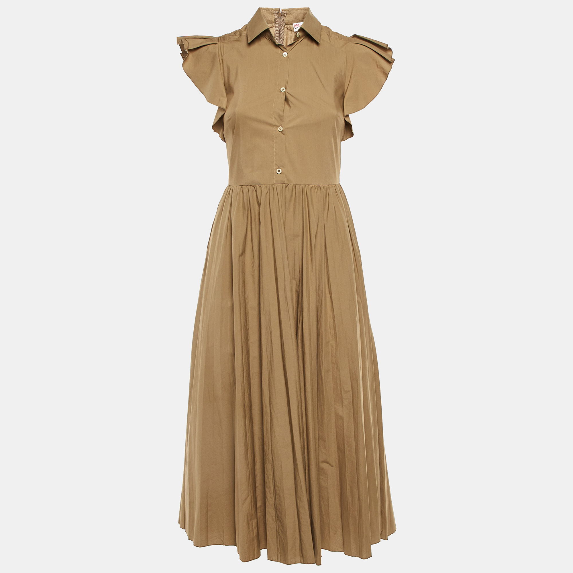 

RED Valentino Khaki Brown Cotton Flared Midi Dress S