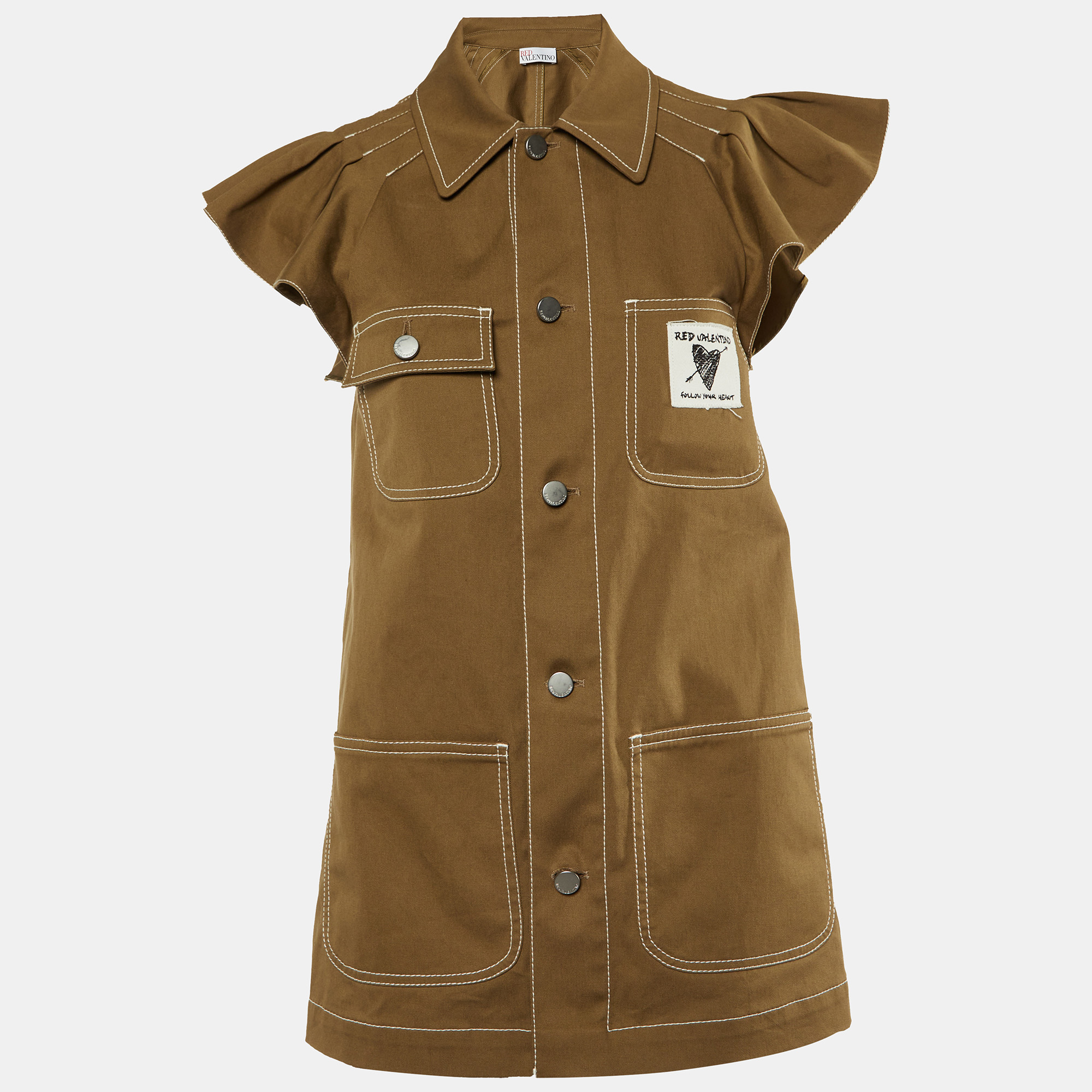 

RED Valentino Khaki Cotton Button Front Shirt Jacket S, Brown