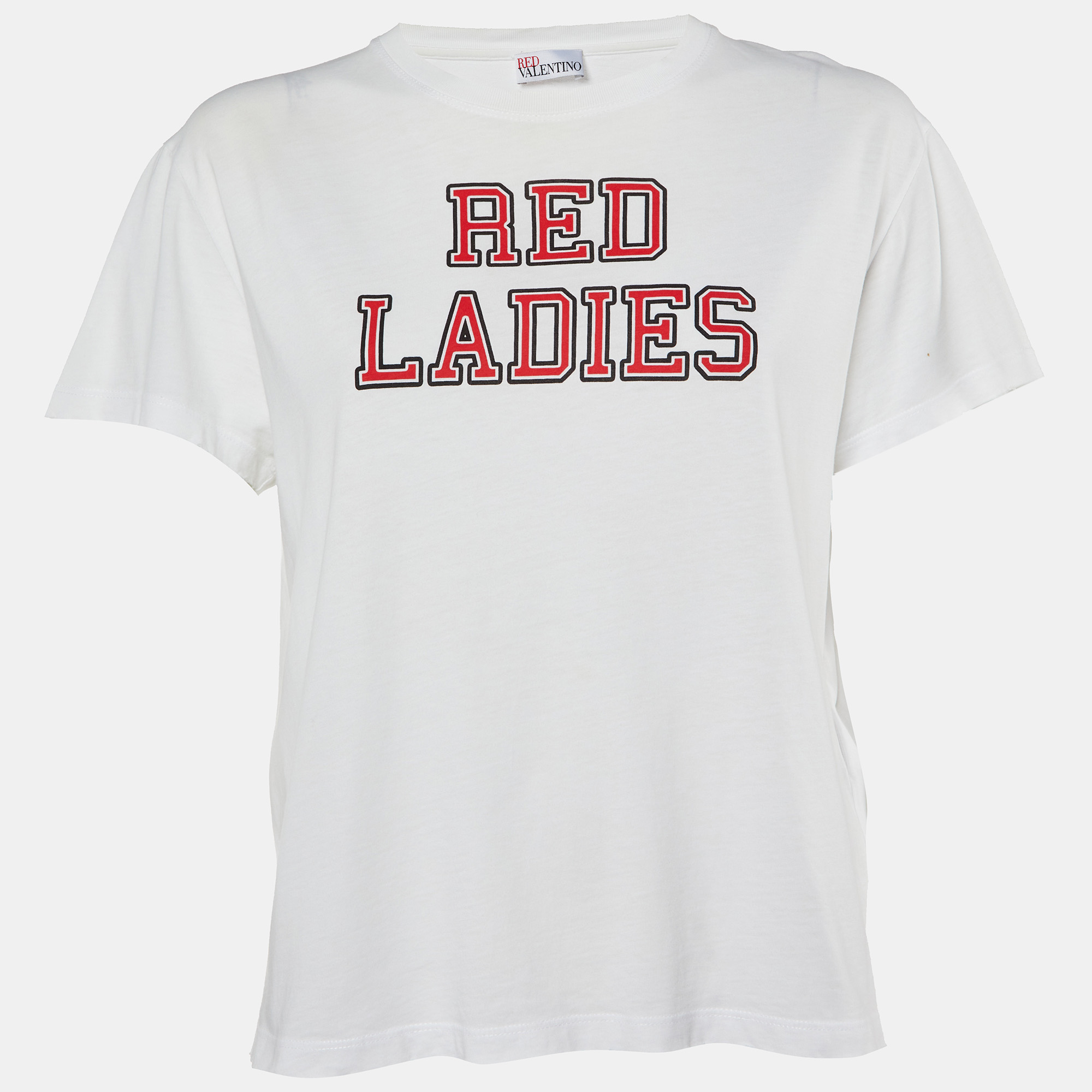 

RED Valentino White Red Ladies Cotton Distressed T-Shirt S