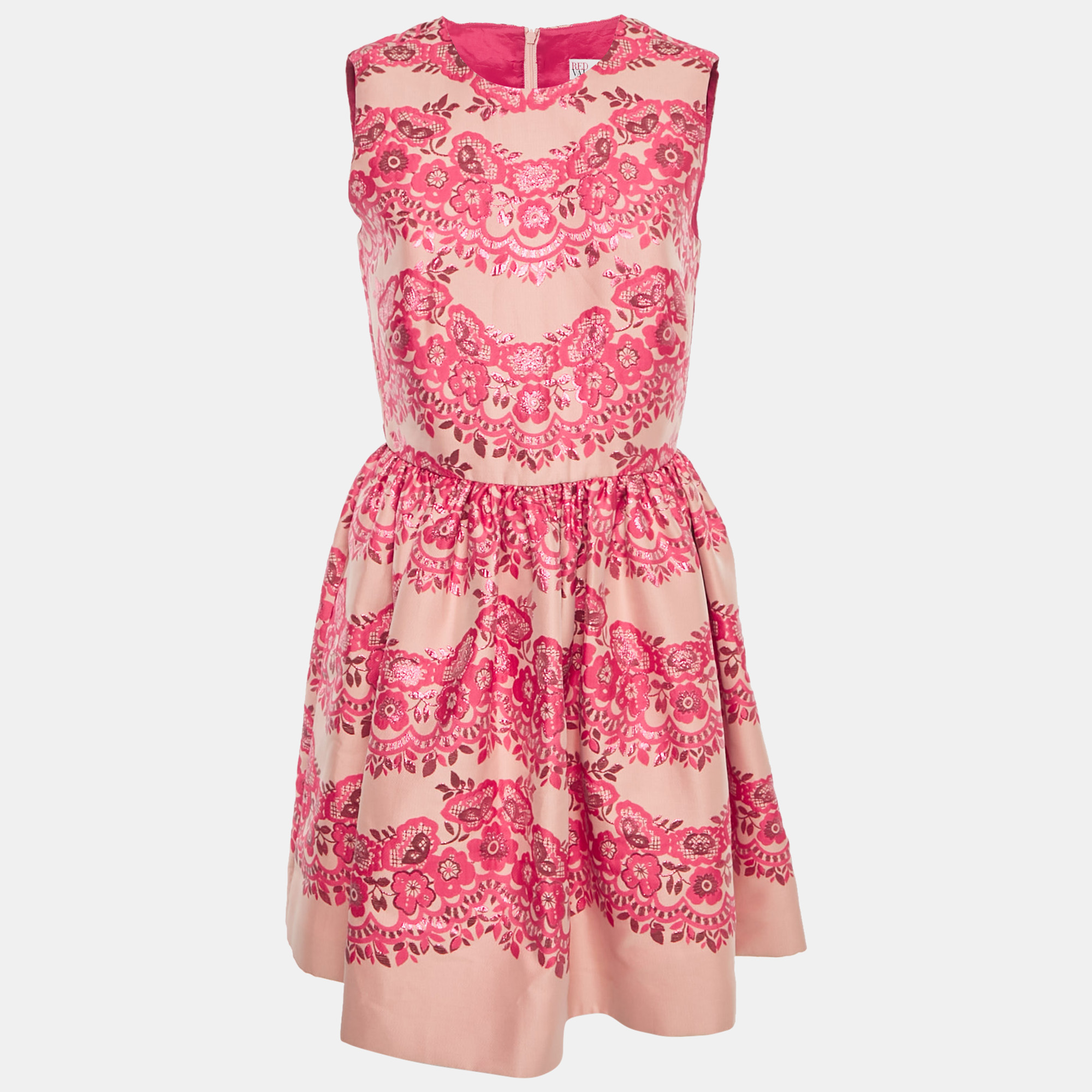 

RED Valentino Pink Floral Metallic Jacquard Mini Dress M