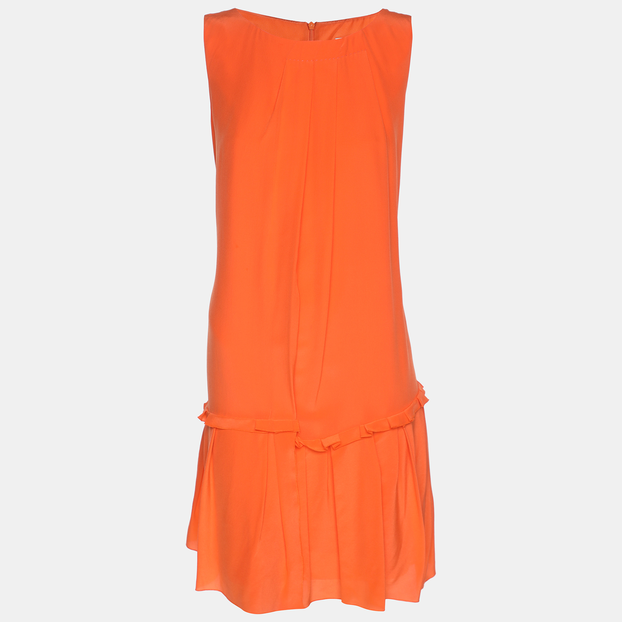 

RED Valentino Orange Crepe Pleated Mini Dress M