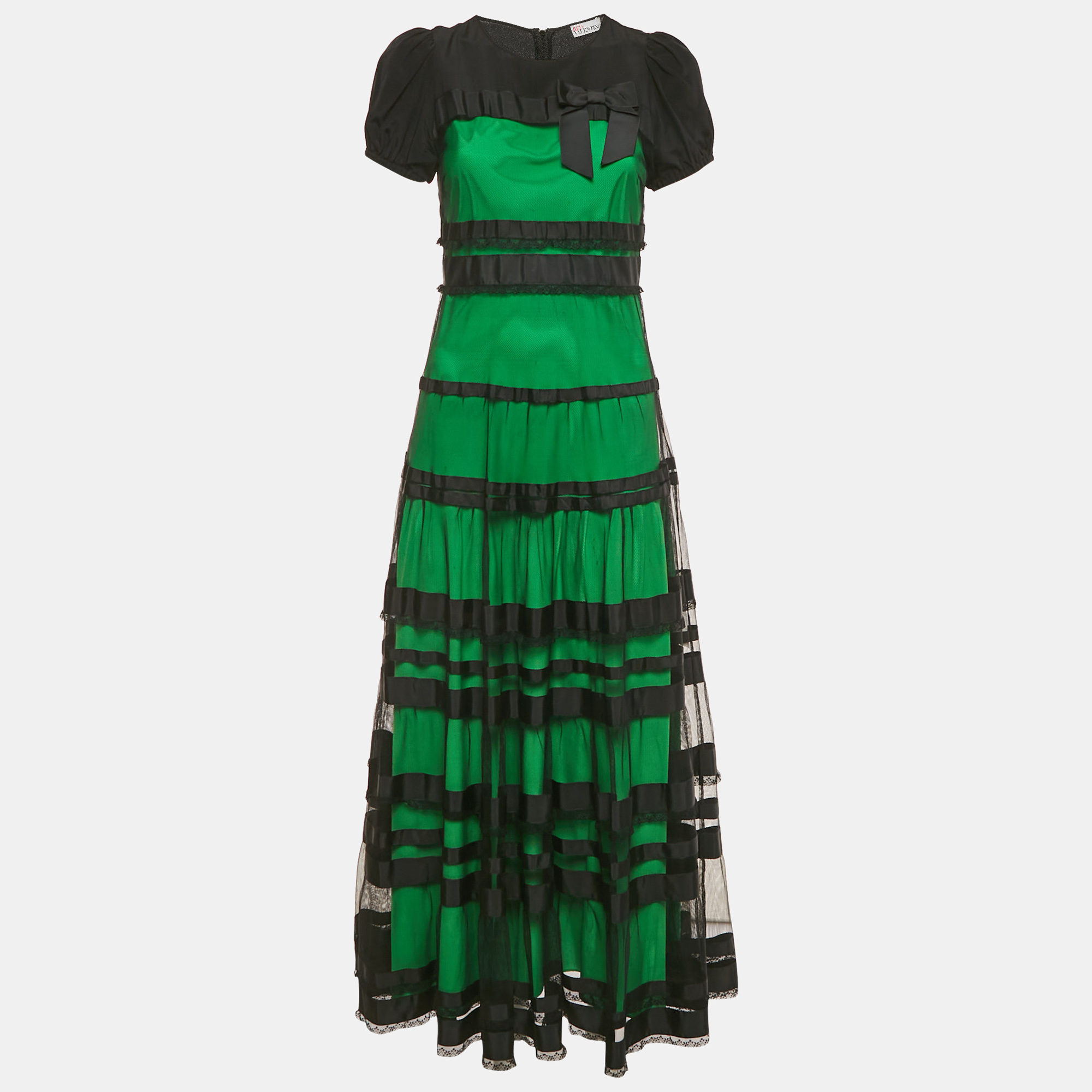 

RED Valentino Black Tulle and Silk Tiered Maxi Dress M
