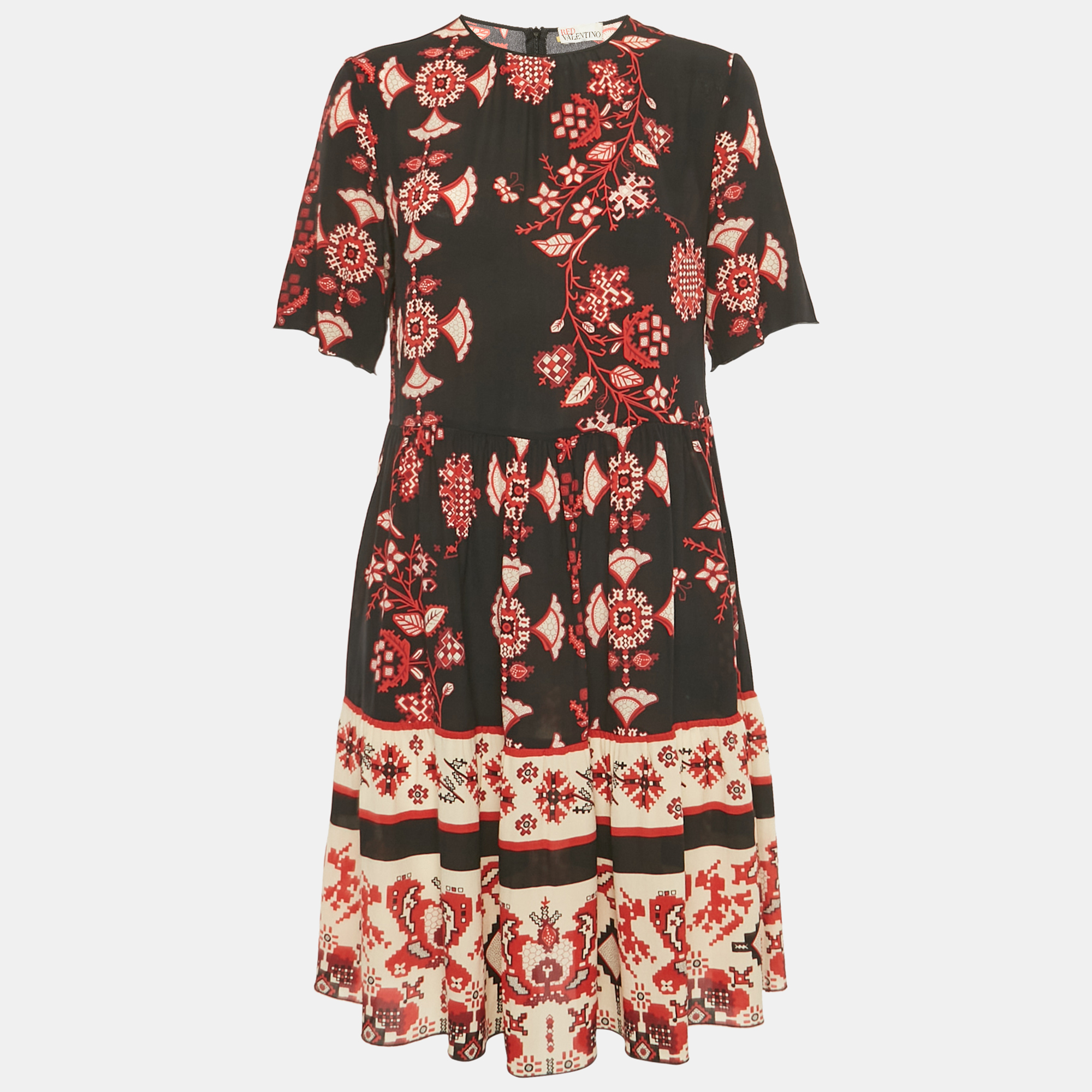 

RED Valentino Black /Red Printed Silk Short Dress M