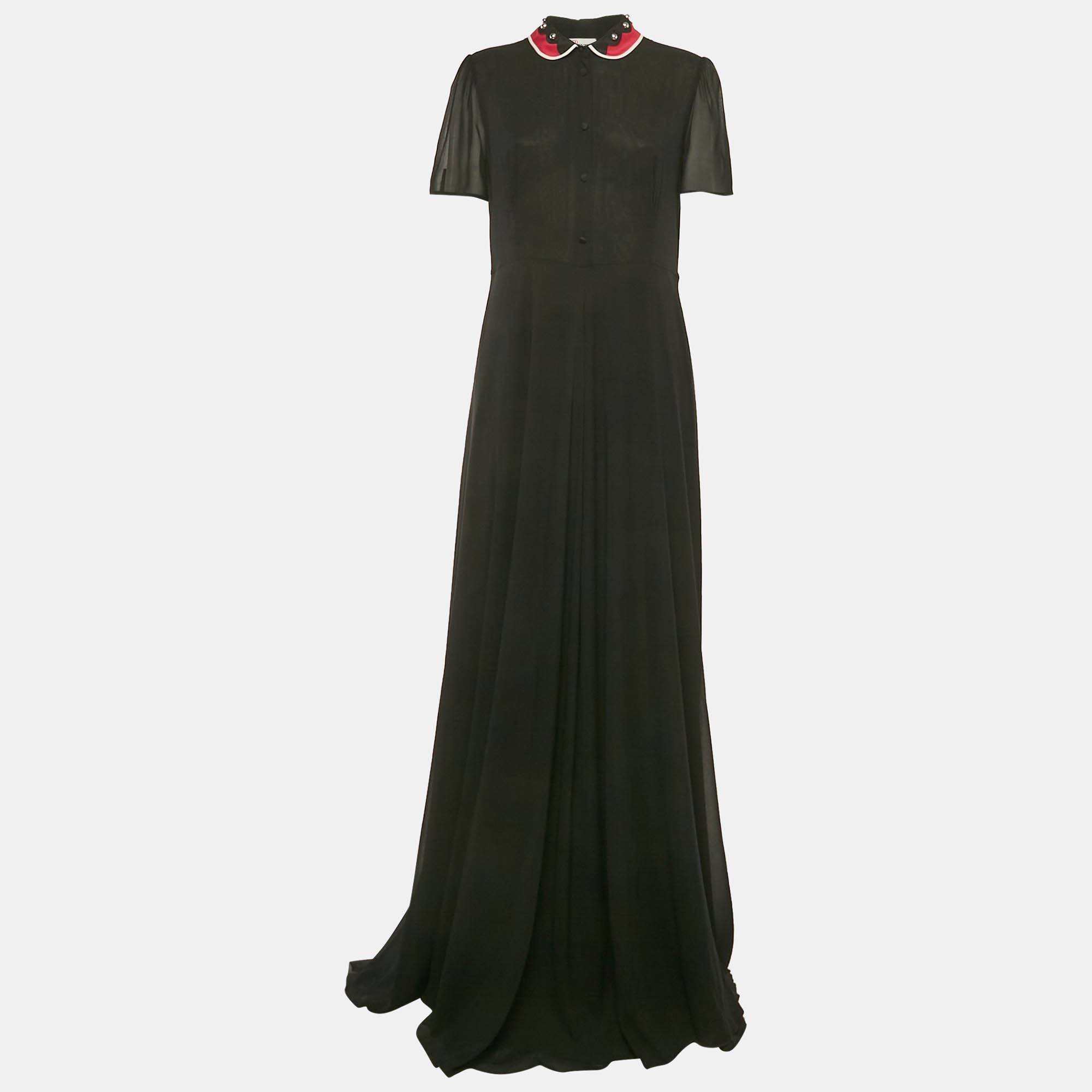 Pre-owned Red Valentino Black Silk Stud Detail Maxi Dress L