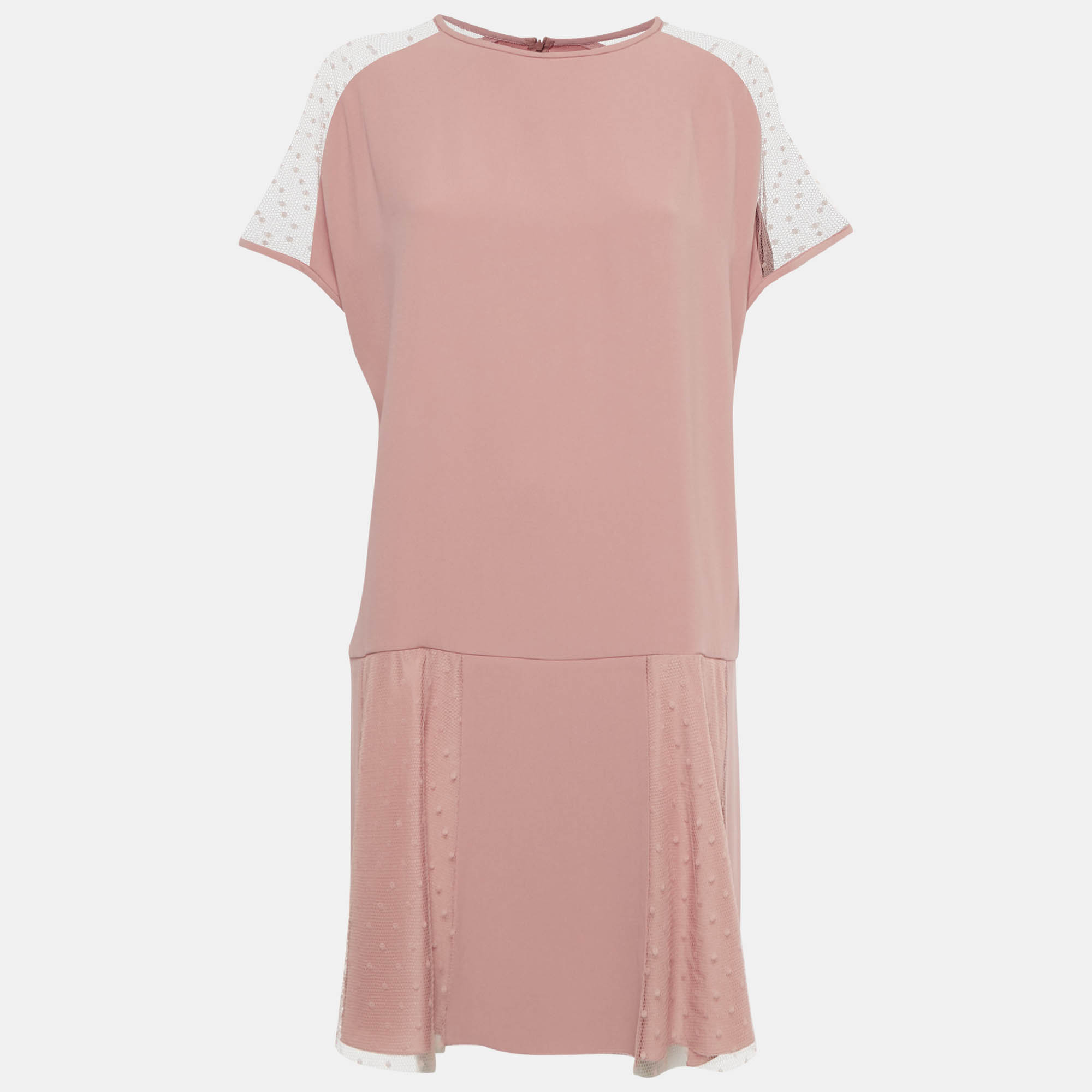 RED Valentino Pink Crepe Mesh Detail Mini Dress L