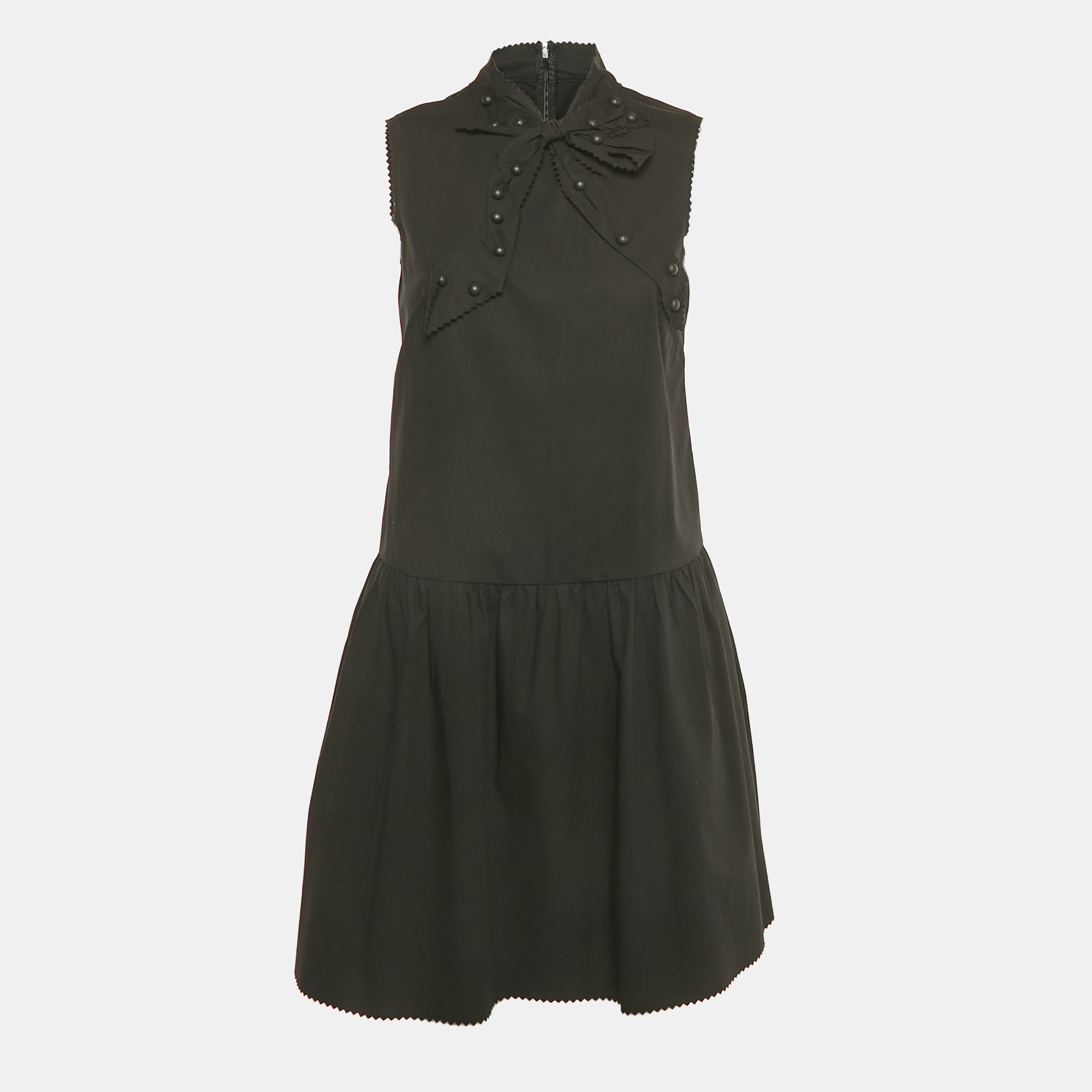 Pre-owned Red Valentino Black Poplin Bow Detail Drop-waist Dress M