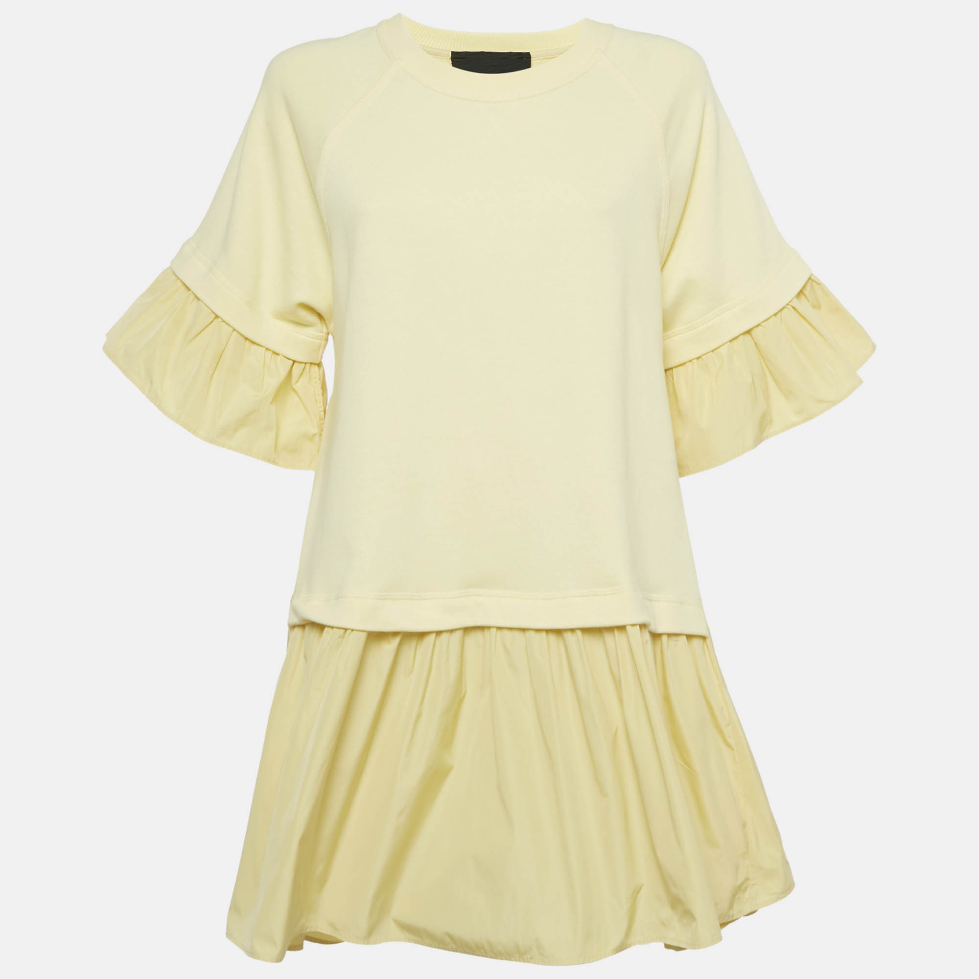 

RED Valentino Yellow Cotton Jersey and Synthetic Asymmetric Dress XS