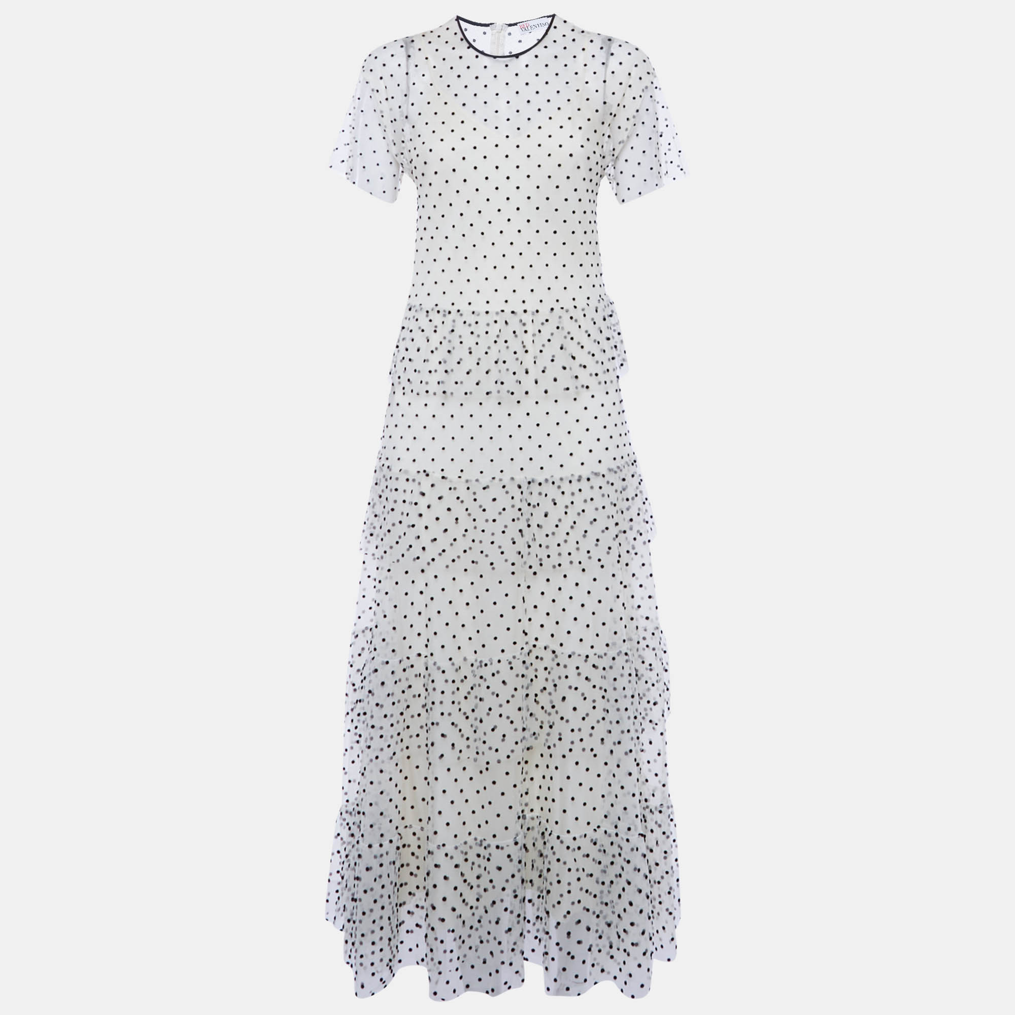 

Red Valentino Cream Swiss Dot Tulle Layered Maxi Dress S