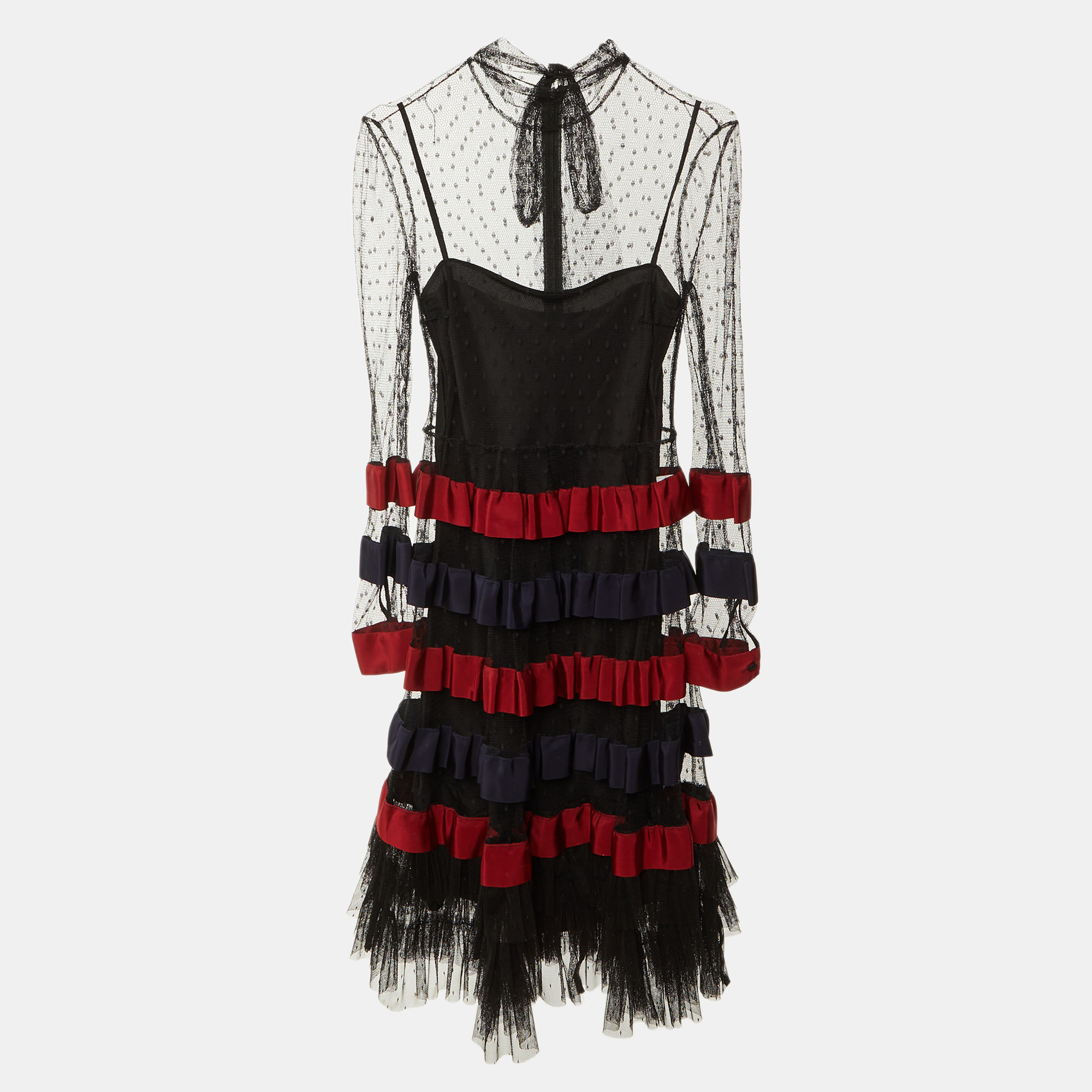 

RED Valentino Black Tulle Tiered Mini Dress S