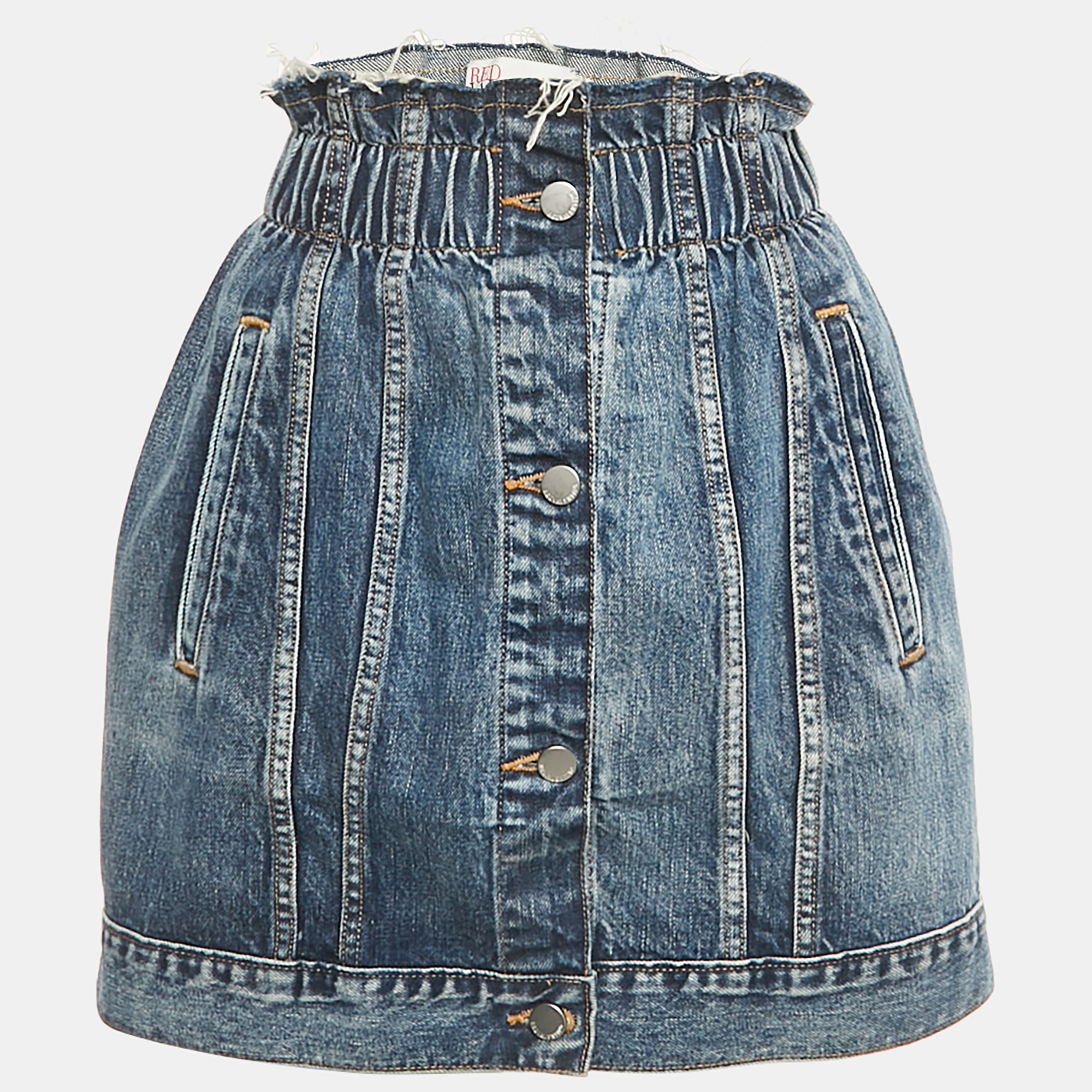 

RED Valentino Blue Washed Frayed Denim Mini Skirt M Waist 27"