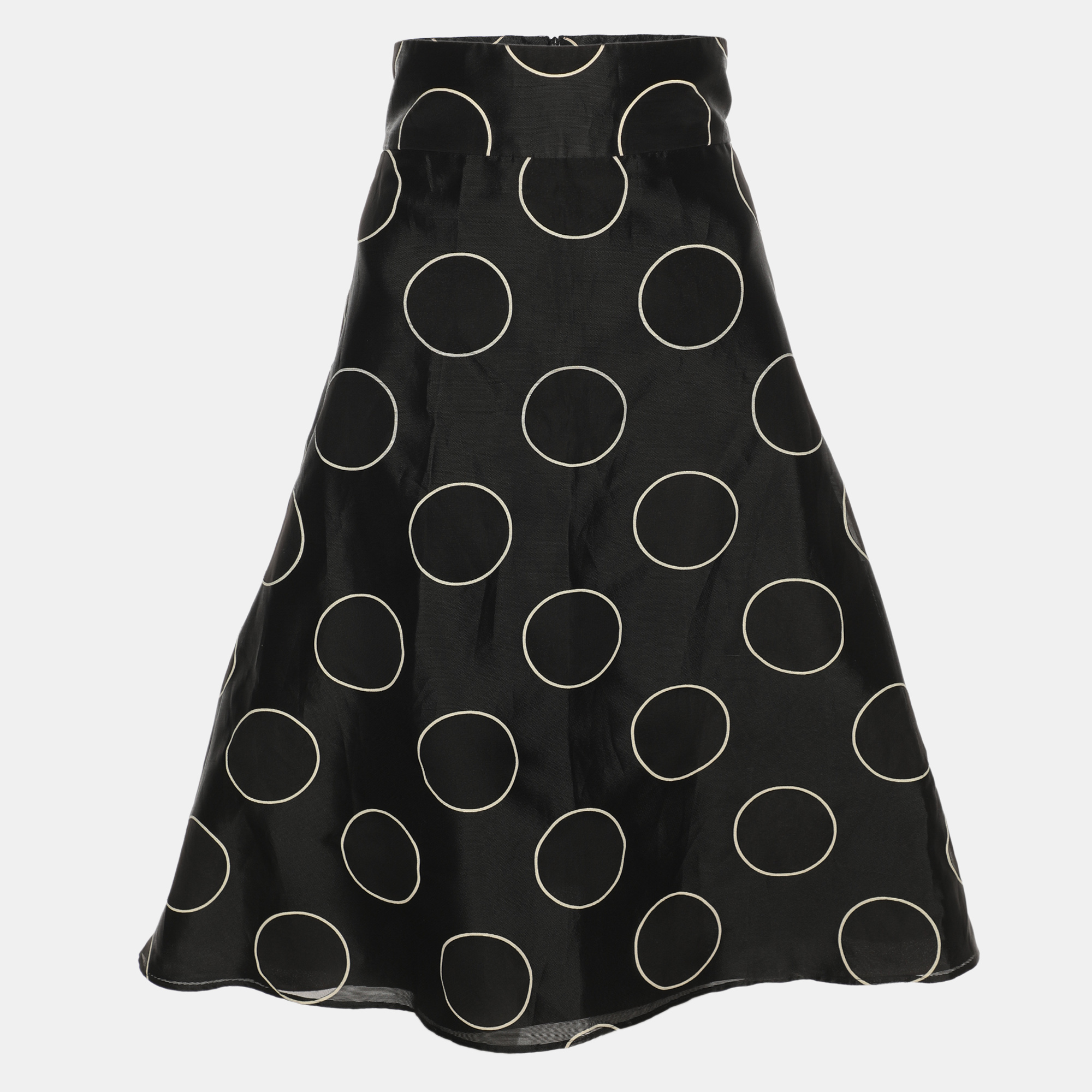 

RED Valentino Black Printed Chiffon Midi Flared Skirt L